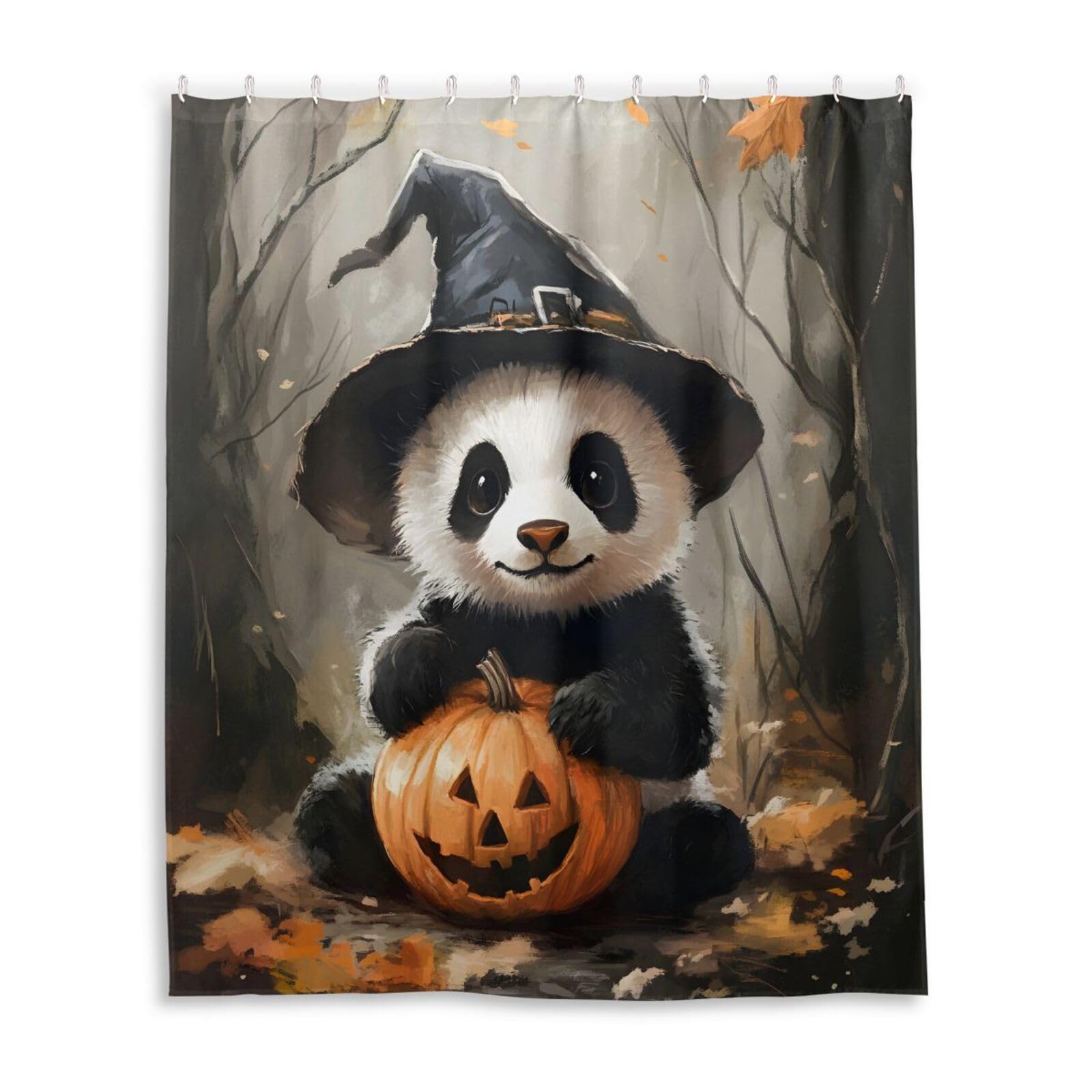 DUOBU Halloween Panda Shower Curtain Washable Waterproof Fabric Bath Curtain 60x72Inch Shower Curtains with Hooks for Bathroom Decor