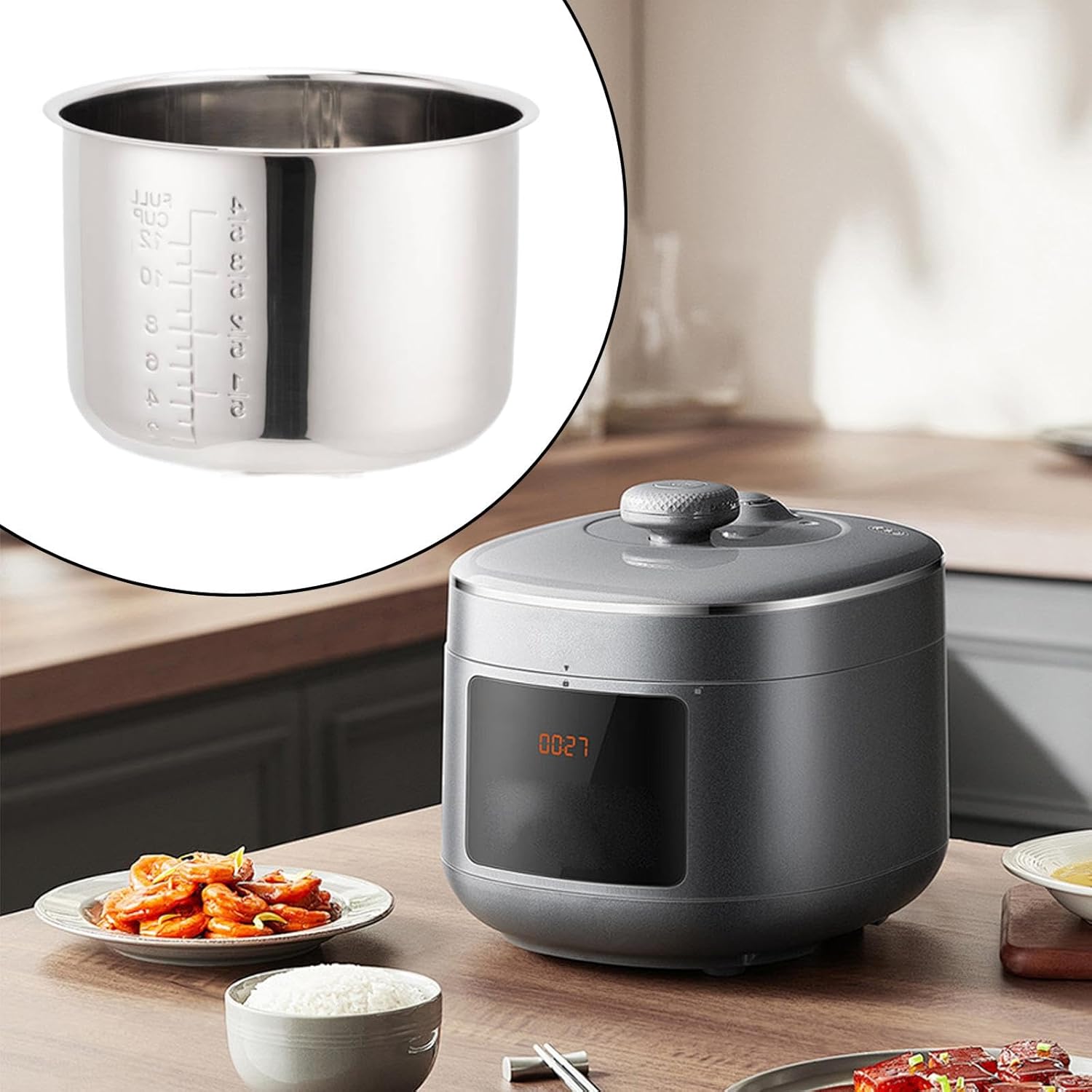 Rice Cooker Inner Pot Stainless Steel Cookware Multiuse Round Practical Kithcen Tool Stainless Steel Inner Pot for Restaurant, L