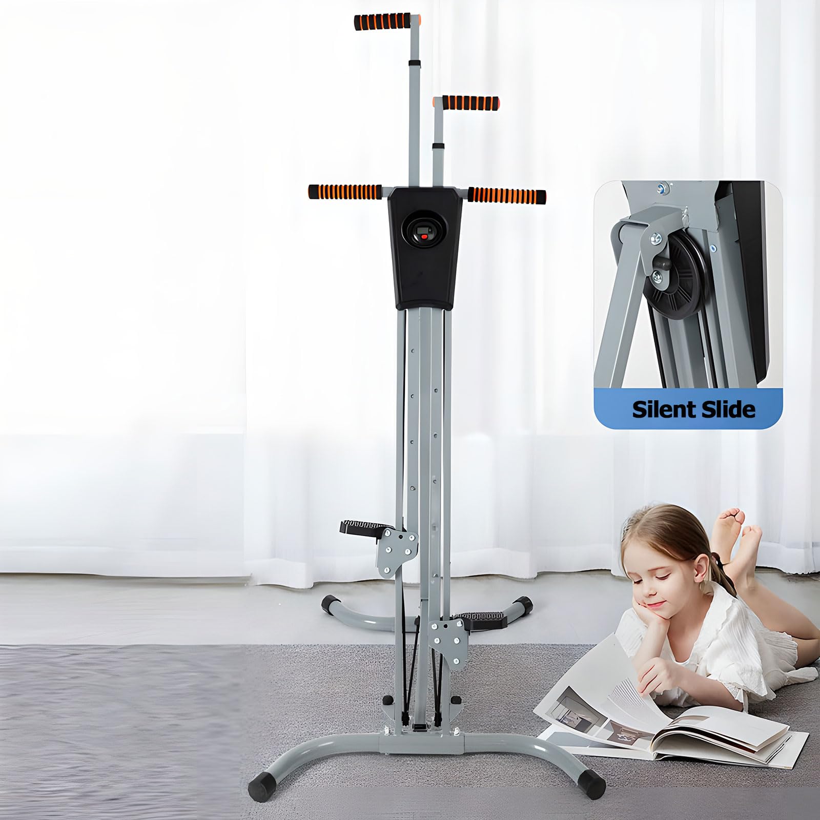 Scalatore verticale di resistenza idraulica con display LCD, cardio pieghevole e macchina di allenamento della forza per fitness domestico