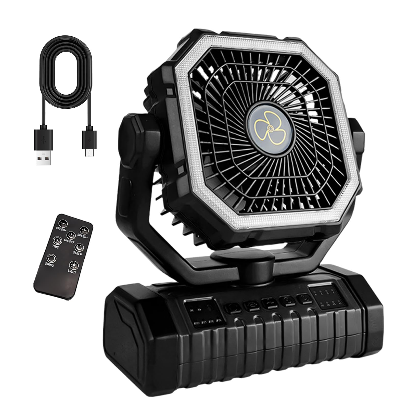 Tsophreniq Portable Camping Fan with LED Light USB Rechargeable Battery Powered for Outdoor Tent Hiking and Power Interruption Use Crisis Fan Light for Power Outage