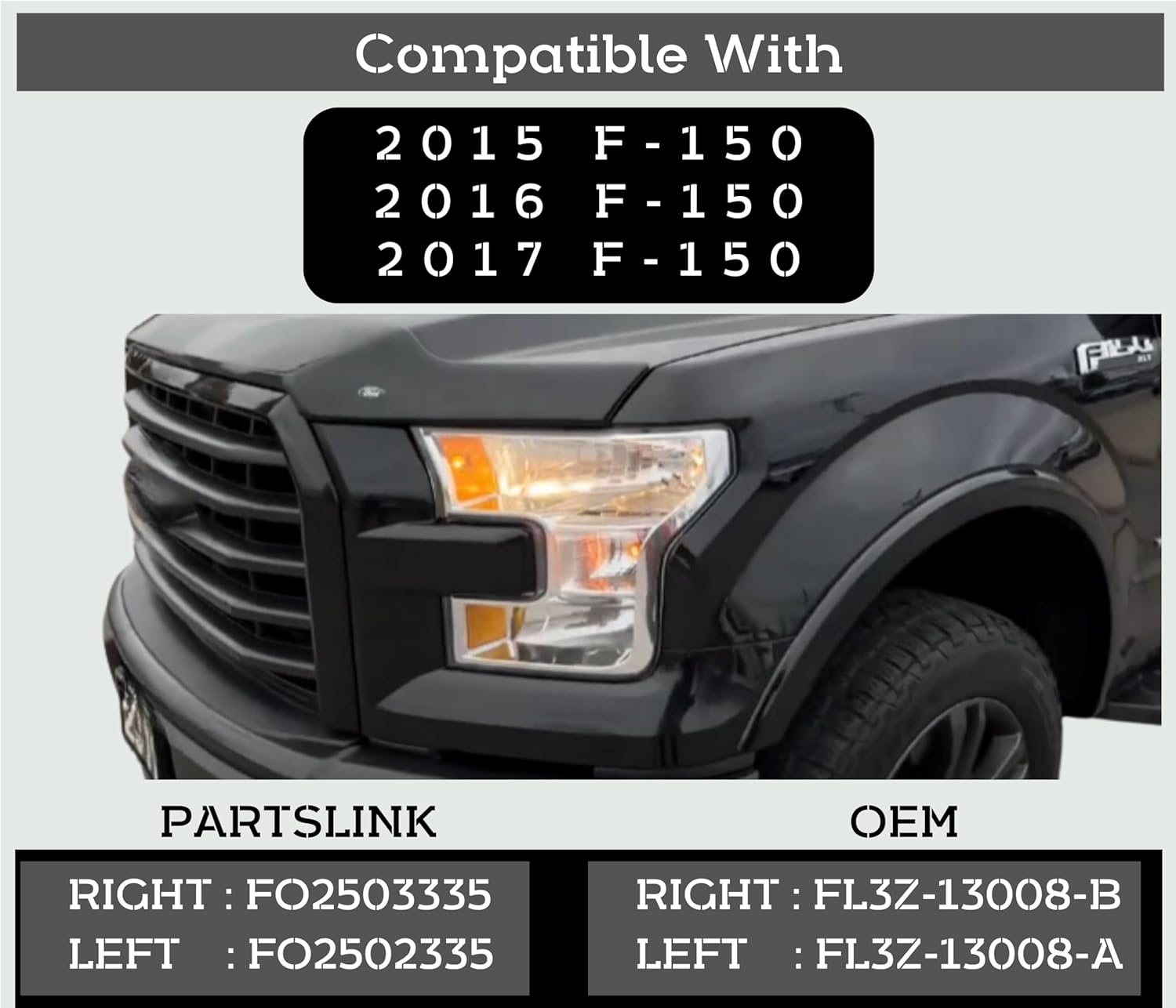 Headlamp Replacement For Ford F-150 2015-2017 DOT/SAE Compliant, Halogen Headlight Assembly Set without Bulb, Left & Right Side PAIR, FL3Z-13008-A / FL3Z-13008-B, FO2502335 / FO2503335, Chrome