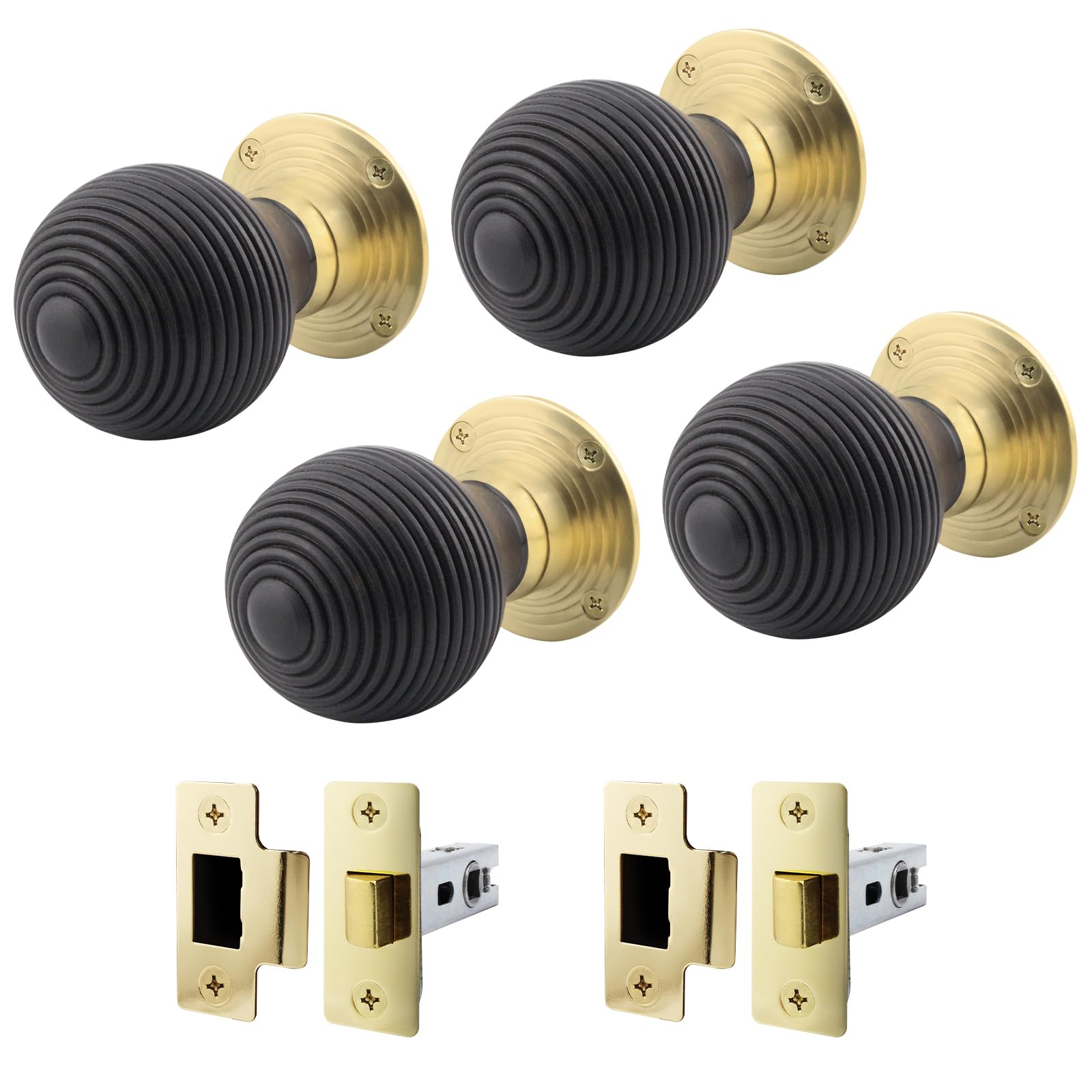 EAI Ebony Wood Door Knob Set | 2 Pairs of Mortice Knobs (55mm) & Latches (76mm) for Internal Doors