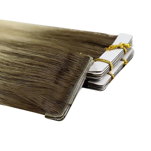 Miniatura 6 de Full Shine - Extensiones de cabello humano virgen inyectadas en cinta adhesiva sin costuras, balayage, color 2 (castaño) que degrada a 18 (rubio