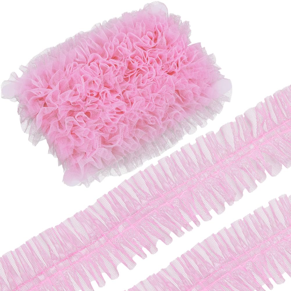 IOSPKKIO® Bordo increspato in pizzo organza, bordo in pizzo plissettato, bordatura in pizzo in chiffon per cucito, decorazione per costume da tasca, artigianato (5 yards & blu magico