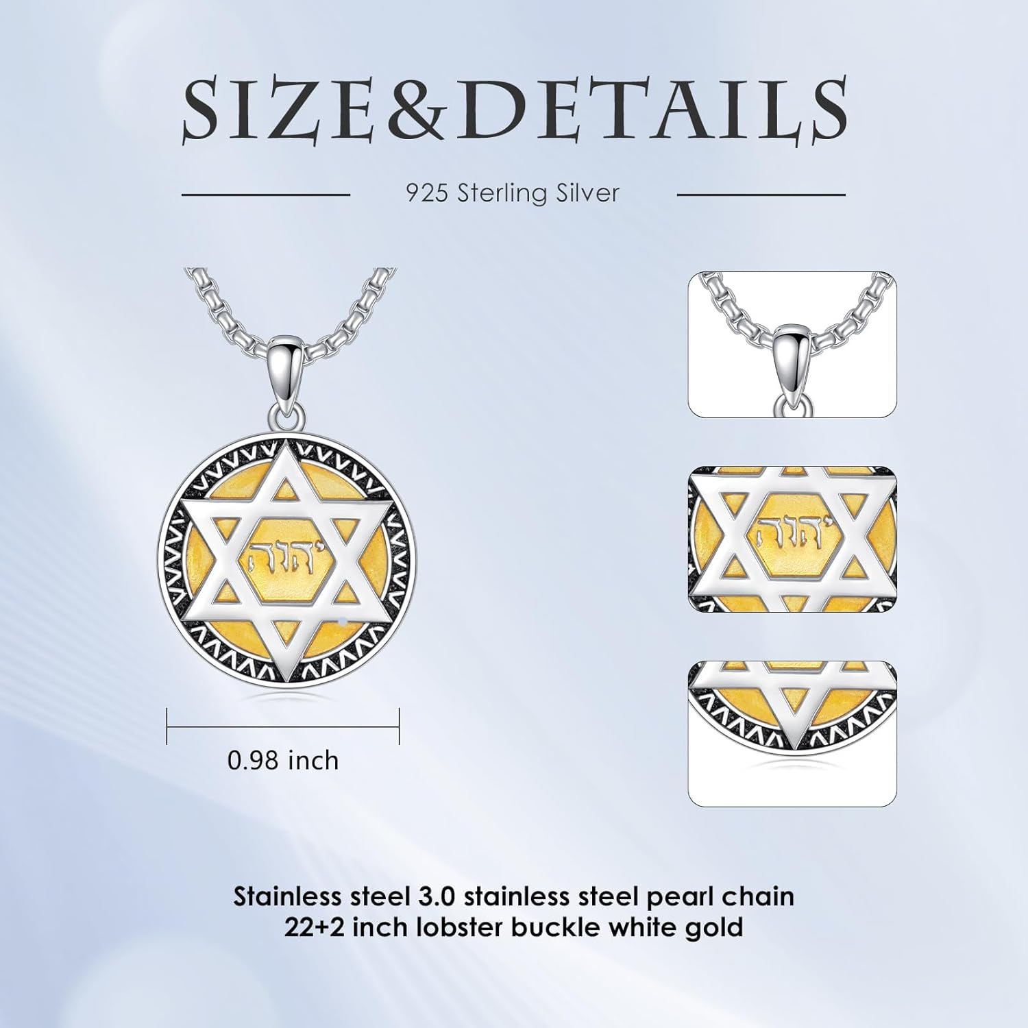 Star of David Pendant Necklace 925 Sterling Silver Jewish Jewelry Gift for Men Women (01-Star of David & Yahweh 01) - Image 5
