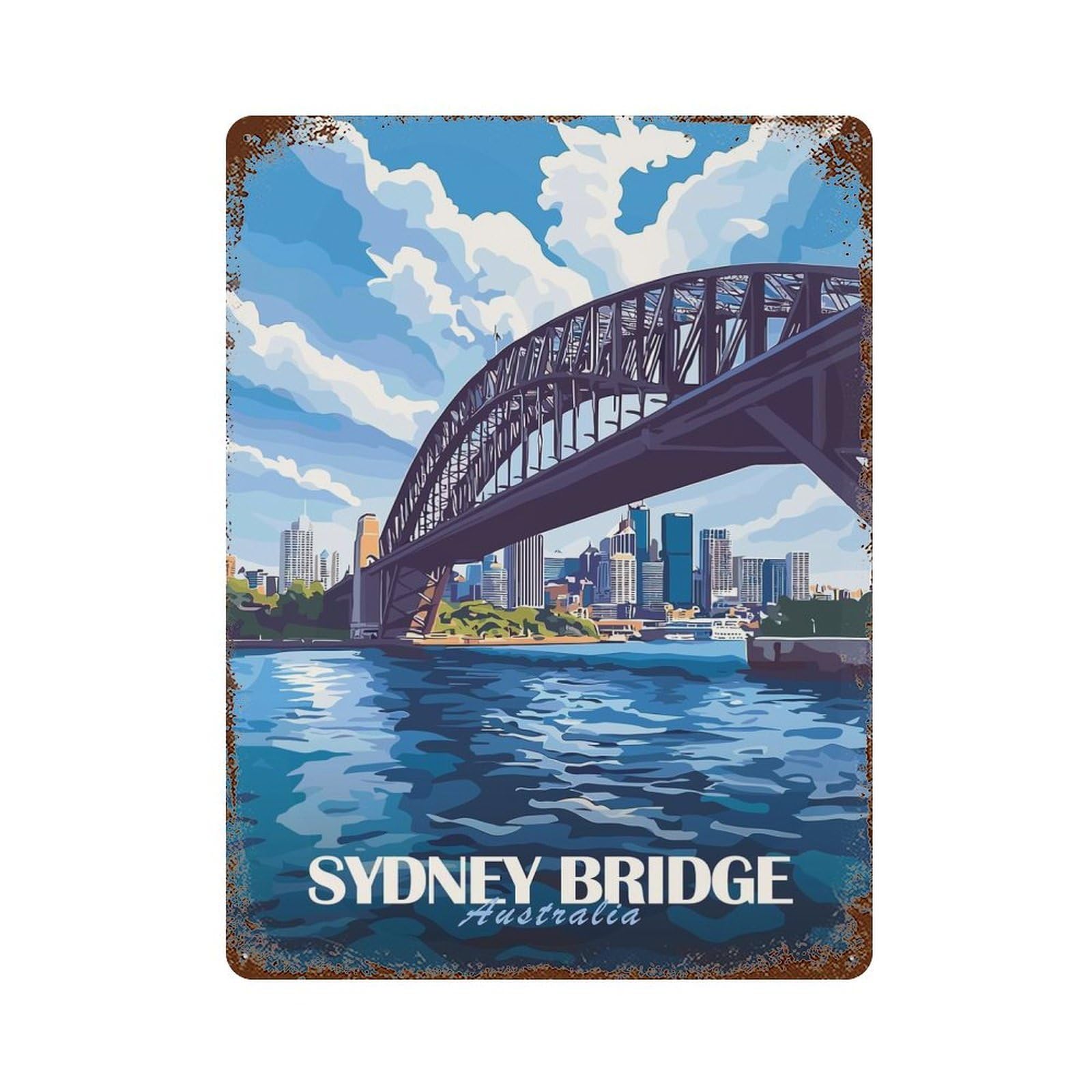 Aged Metal Wall Plaque with Sydney Harbour Bridge Design 15.7"x11.8", for Cafe, Home Bar And Lounge Decor, Novelty Wall Decor