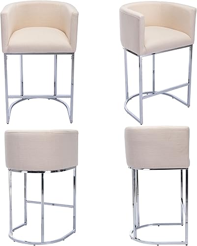 Miniatura 8 de VESCASA Taburete de bar de altura de bar de 29 pulgadas con respaldo de barril y brazos, cojín de asiento tapizado de lino de 4.5 pulgadas de alto,