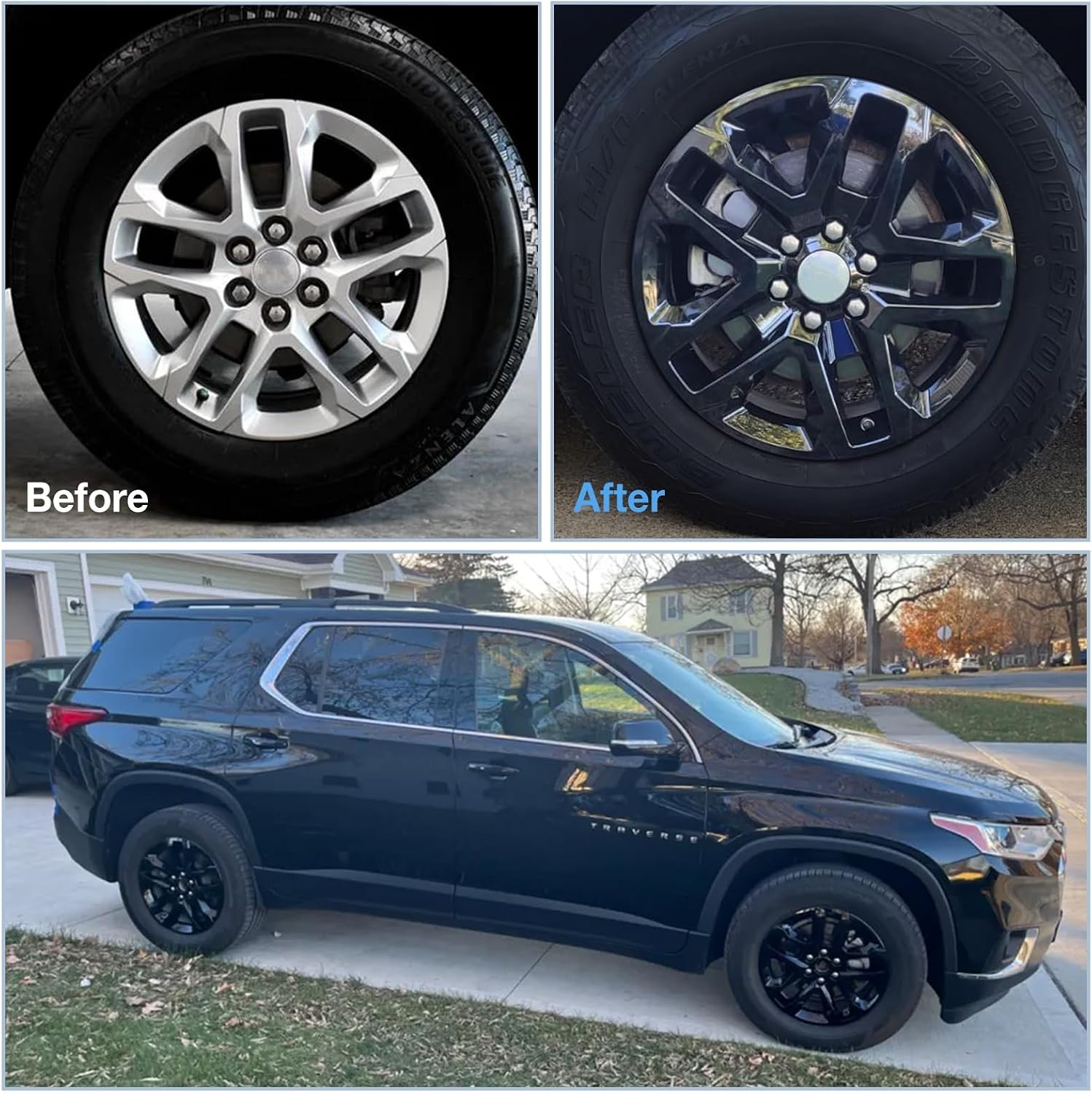 4-Pack Wheel Skins Compatible for 2018-2023 Chevy Traverse, 18 inch Wheel Skin Cover for 18-23 Traverse Black Color Hubcap Replacements