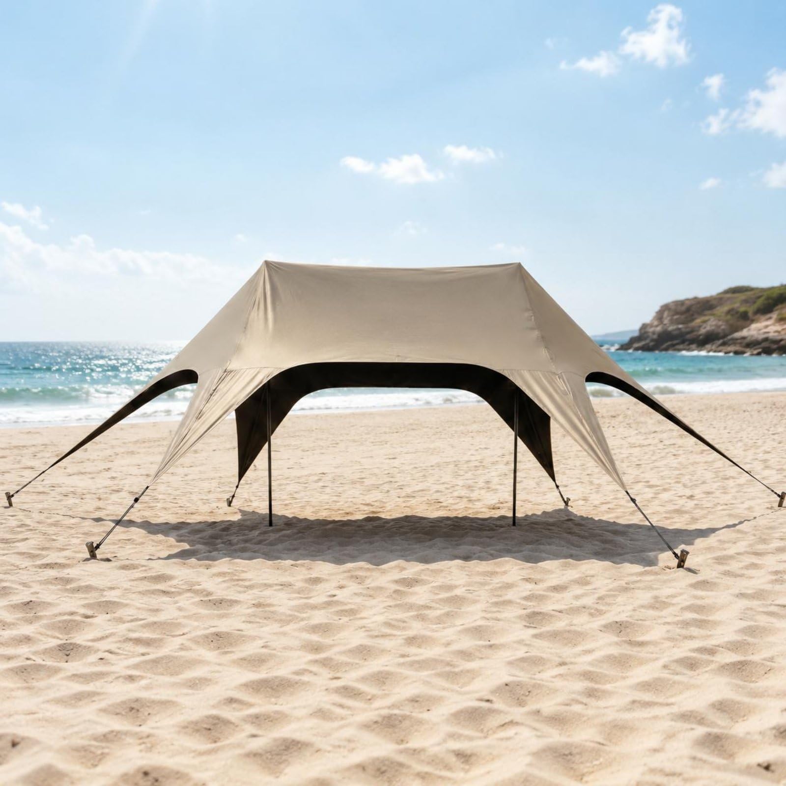 Outdoor Shelter Canopy Tenda Parasole Campeggio Riparo Tettoia Copertura in Oxford 210D Resistente Alle Intemperie Montaggio Rapido Adatta a Picnic, Beige, Beige, Grande