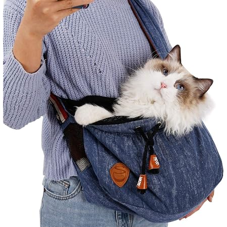 Amazon Tousen ペットバック 犬猫ショルダーバッグ スリングバッグ 小型犬猫用キャリーバッグ 抱っこバッグ 猫犬 斜めショルダーバッグ スリング デニムペットバック通気性抜群 減圧ベルト 長さ調節可能 安全ロープ付き 飛び出し防止 ストラップ付 旅行 散歩 通院 災害
