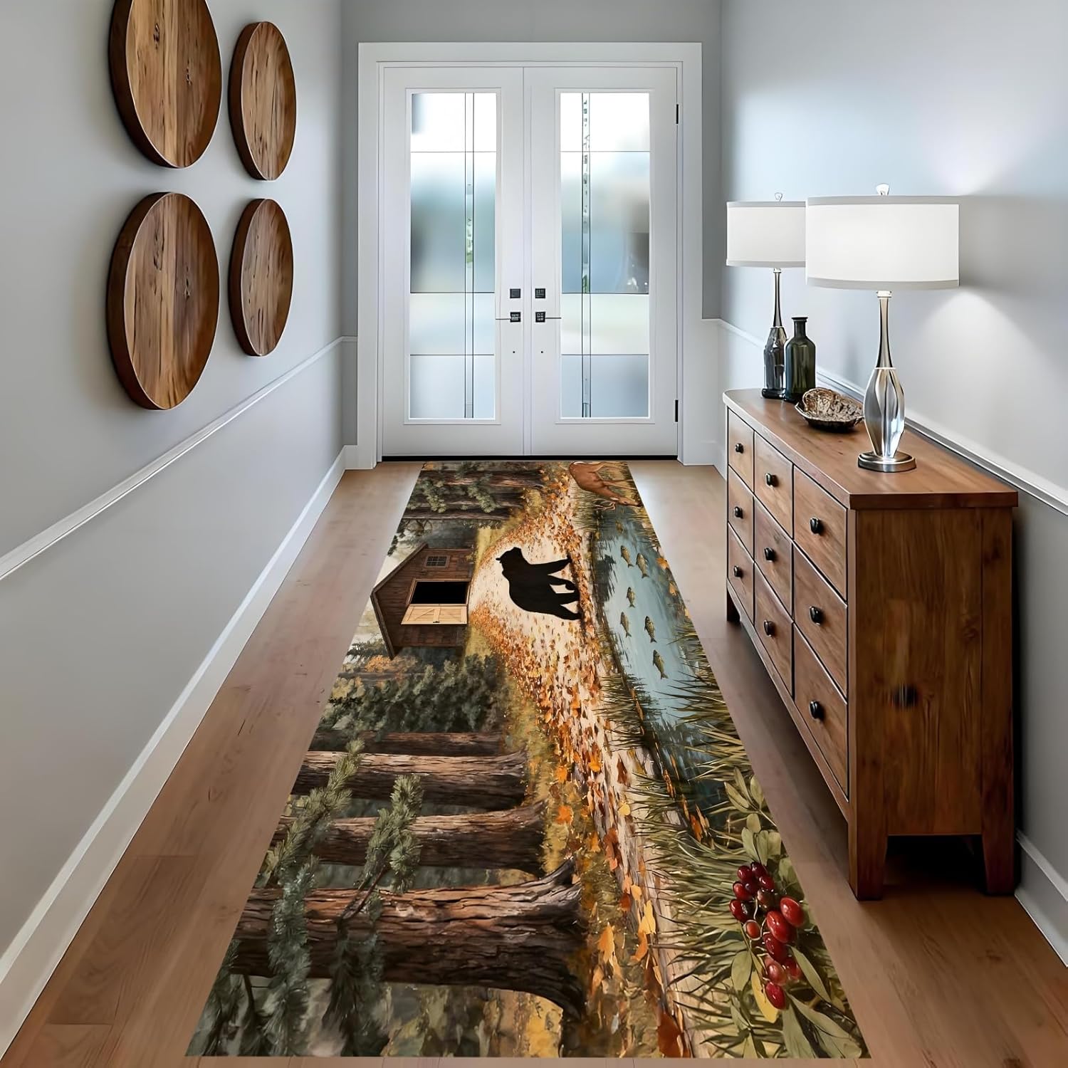 Pinecone Runner Rug,2x4ft,American Country Woodland Runner Rugs for Hallway,Vintage Southwestern Farmhouse Decor Carpet Runner for Entrance, Washable Non-Slip Runner Mat for Living Room-Bb03