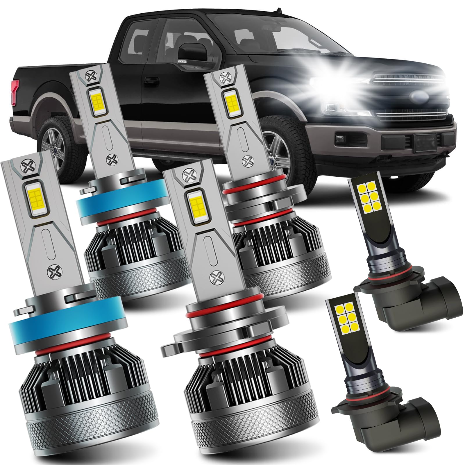 AWALITED Fits for 2015-2023 Ford F150 High Low Beam Fog Lights Bulbs Combo Pack, 6000K White Plug-and-Play Super Bright Lights Bulbs, Pack of 6
