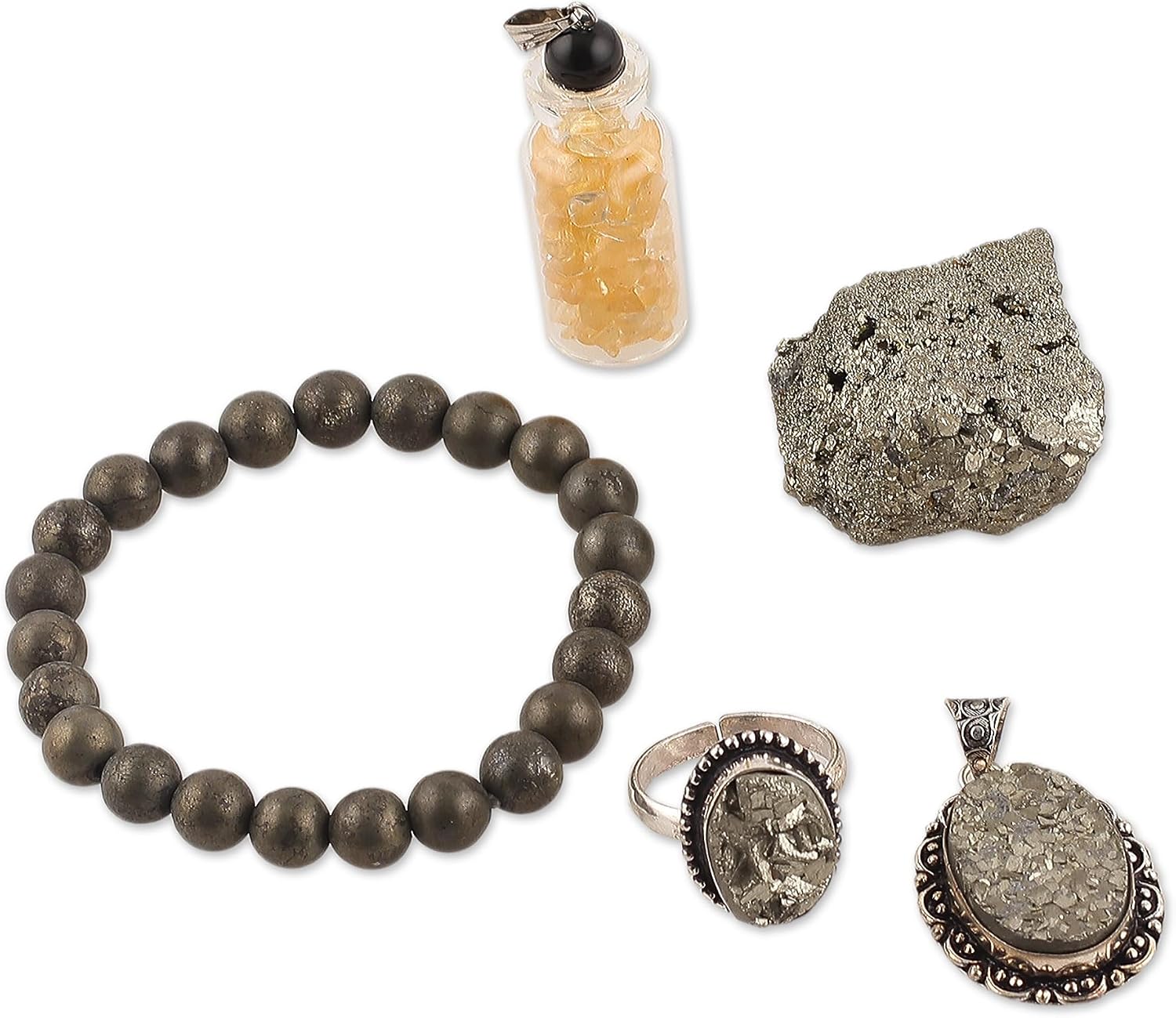 NOVICA Pyrite Beaded Jewelry Set 'Fortune's Forge'