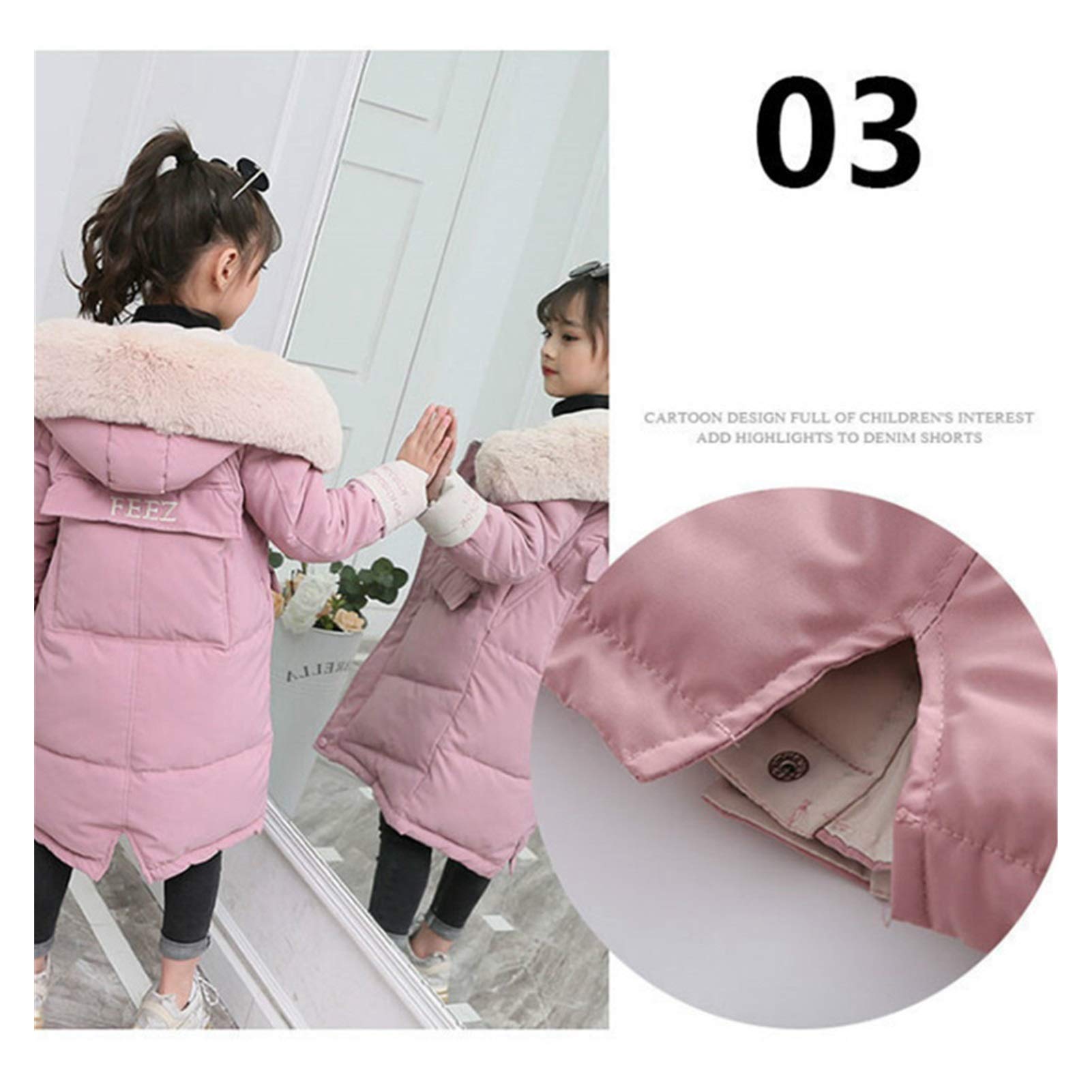 Chaqueta ultraligera cálida y resistente al viento para niños de invierno, de algodón, para niñas, ropa de niños, parka gruesa de piel con capucha (color: rosa, talla de niño: 3T)