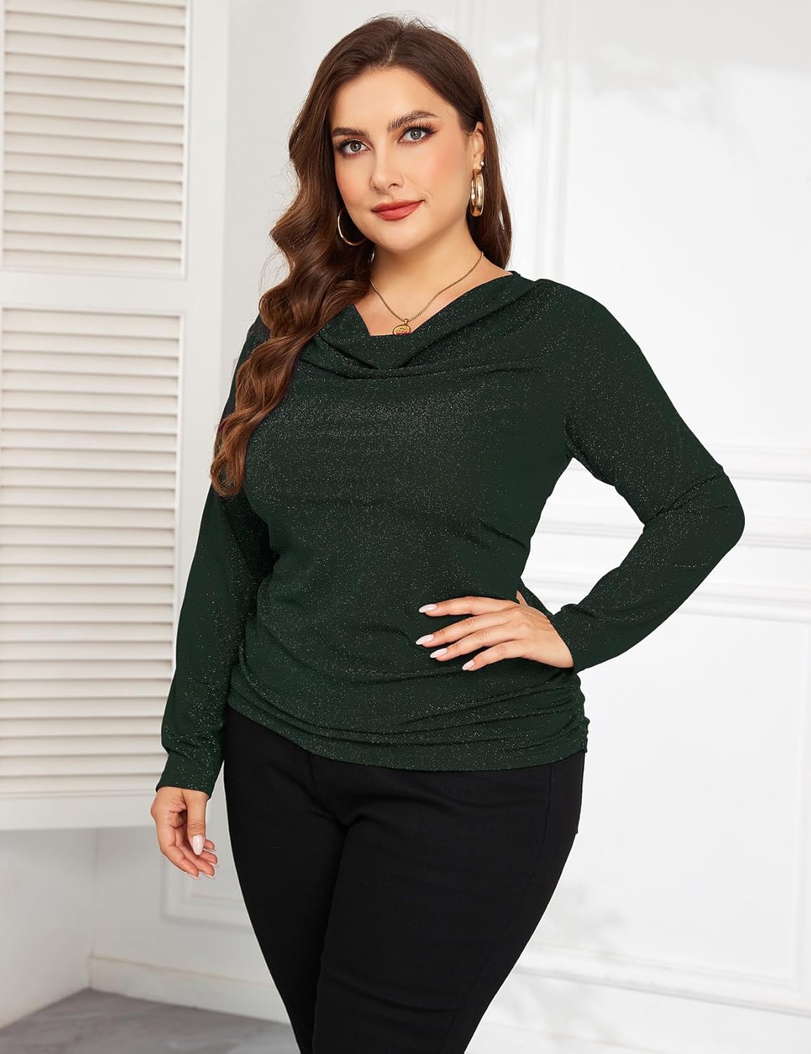 ZOMVA Women's Plus Size Sparkly Cowl Neck Shirt - Image 6
