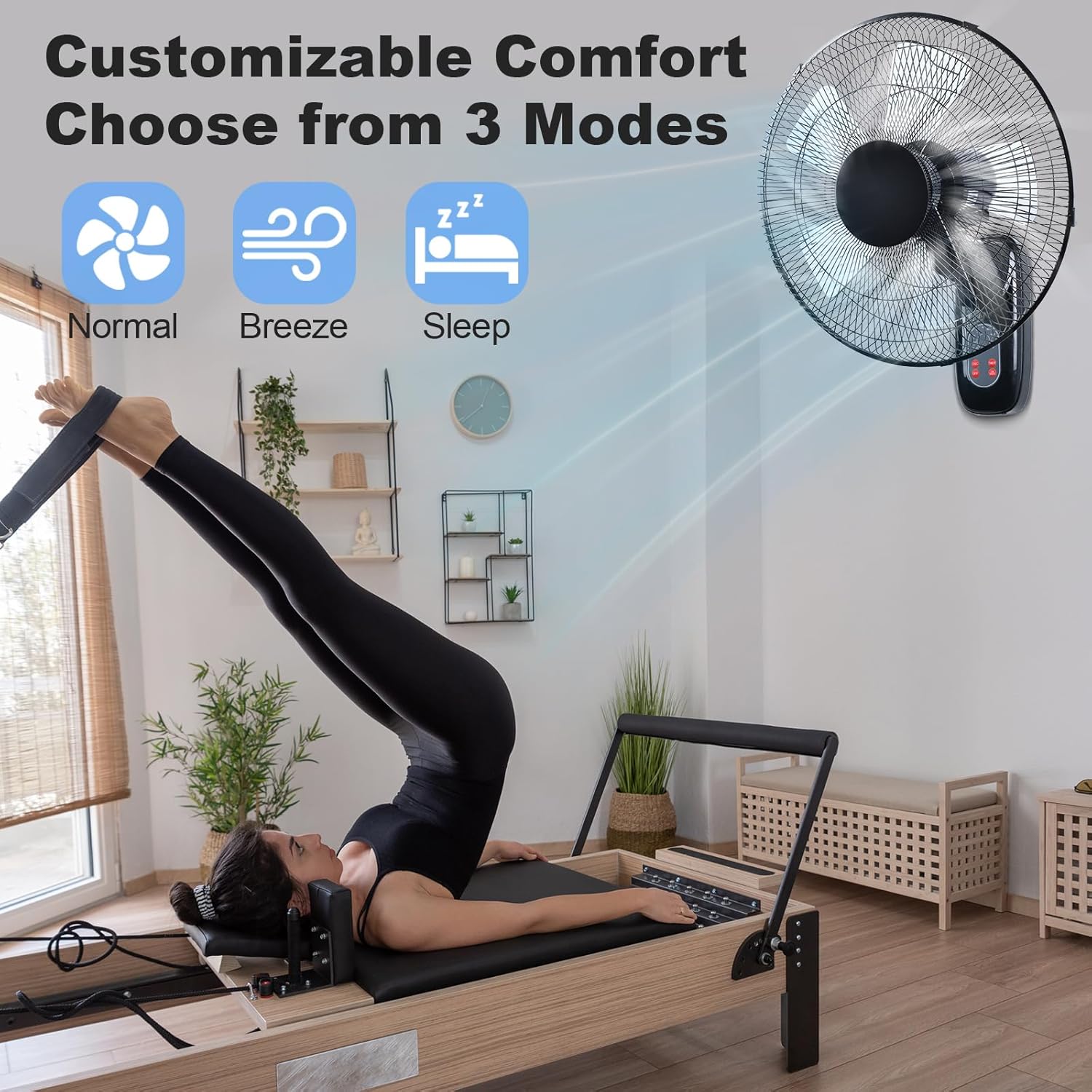 Aottop 16 inch Wall Mount Fan with Remote Control - 3-Speed and 3 Modes, Timer Function, Adjustable Head, Oscillating Fan for Home and Office - Black