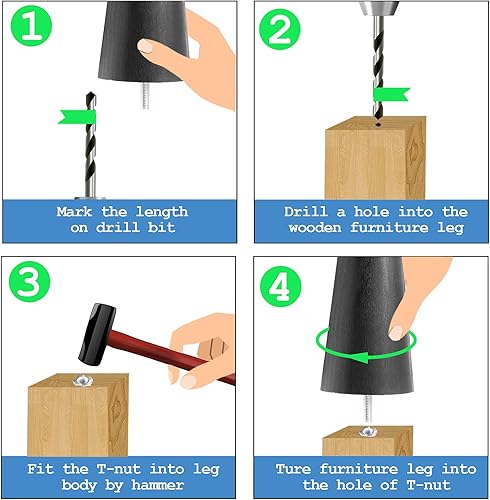 Miniatura 5 de 4 patas de sofá negras, patas cónicas de muebles de 4 pulgadas, patas de sofá de plástico con pernos de suspensión M8 para sofá, tocador, armario,
