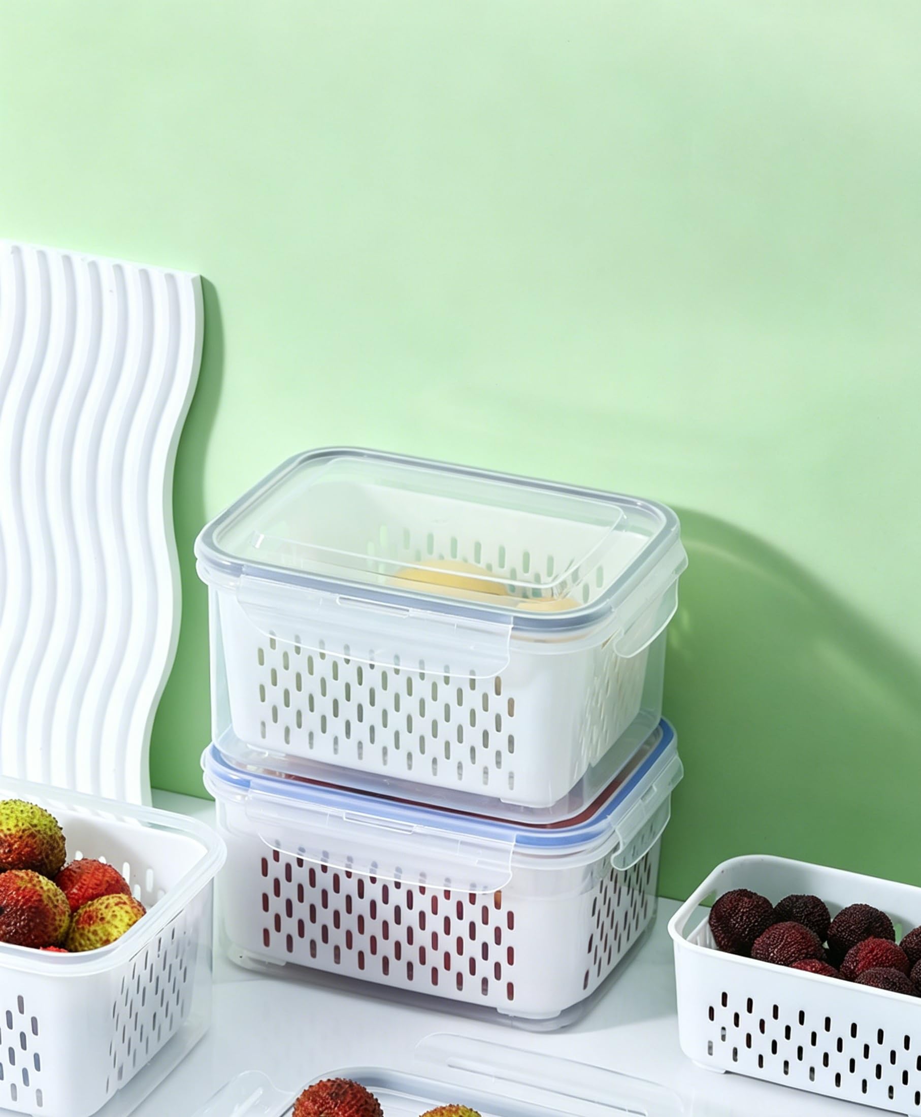 4 cajas de conservación, recipientes para mantener frescos frutas, verduras, ensaladas, bayas, huevos y patatas (XL)