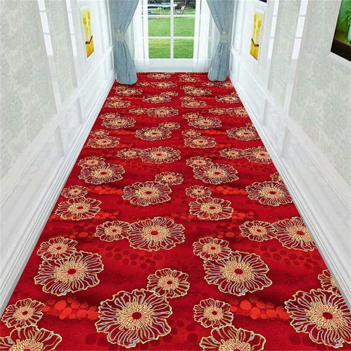 Tapis de couloir rouge floral pour embellir votre entrée