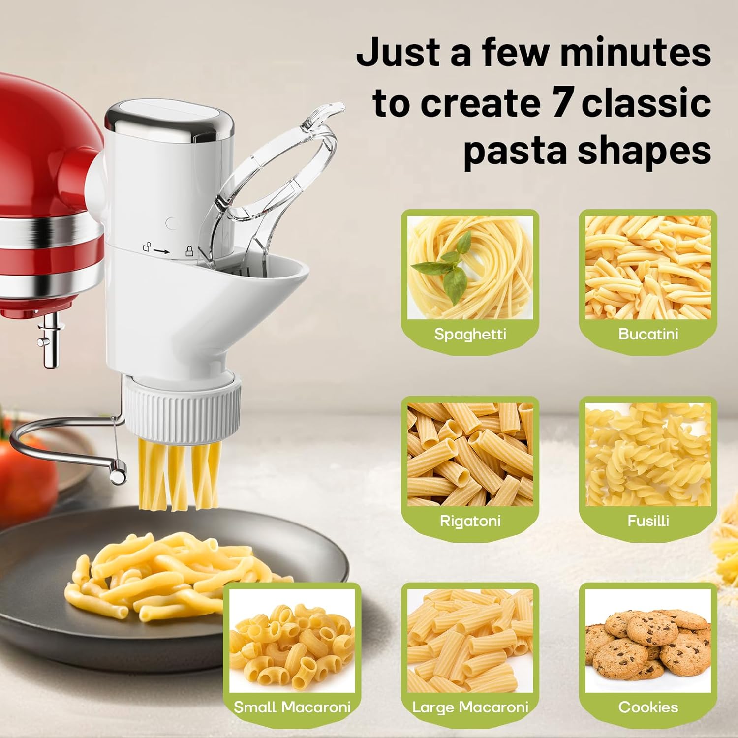 GVODE Gourmet Pasta Press Attachment for KitchenAid Stand Mixer, Pasta Maker KitchenAid Attachment with 7 Interchangeable Pasta Plates