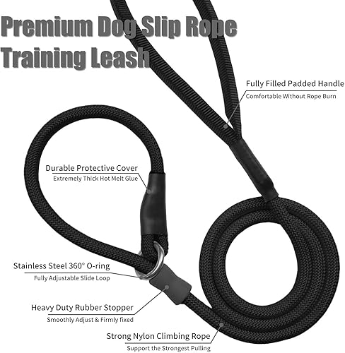 Miniatura 3 de Correa de entrenamiento para perros de cuerda antideslizante fuerte (6 pies) Correa de nailon trenzado resistente y duradera con tapón de goma y