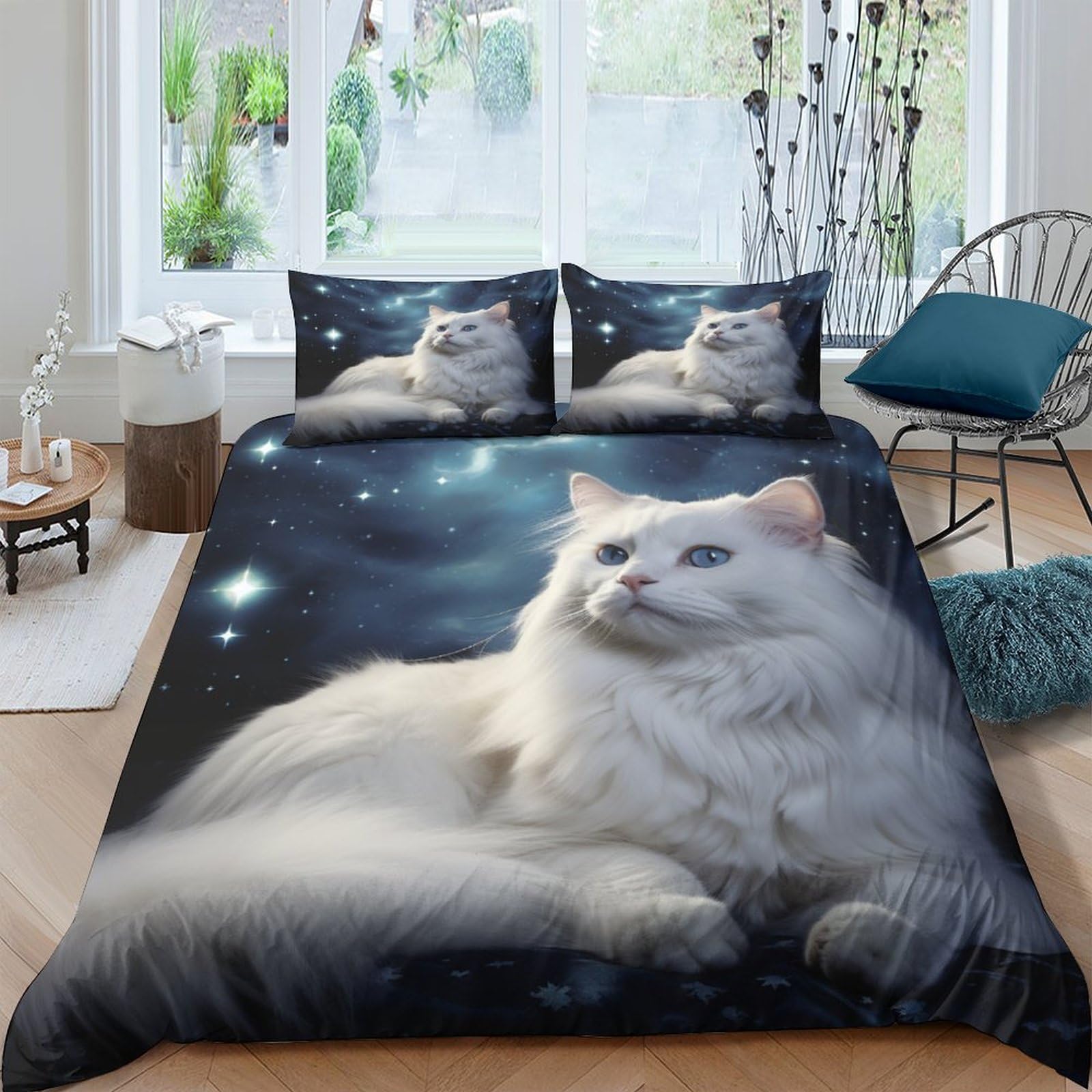Housse de couette chat 3D 220x240 en microfibre pour embellir une chambre d'enfant