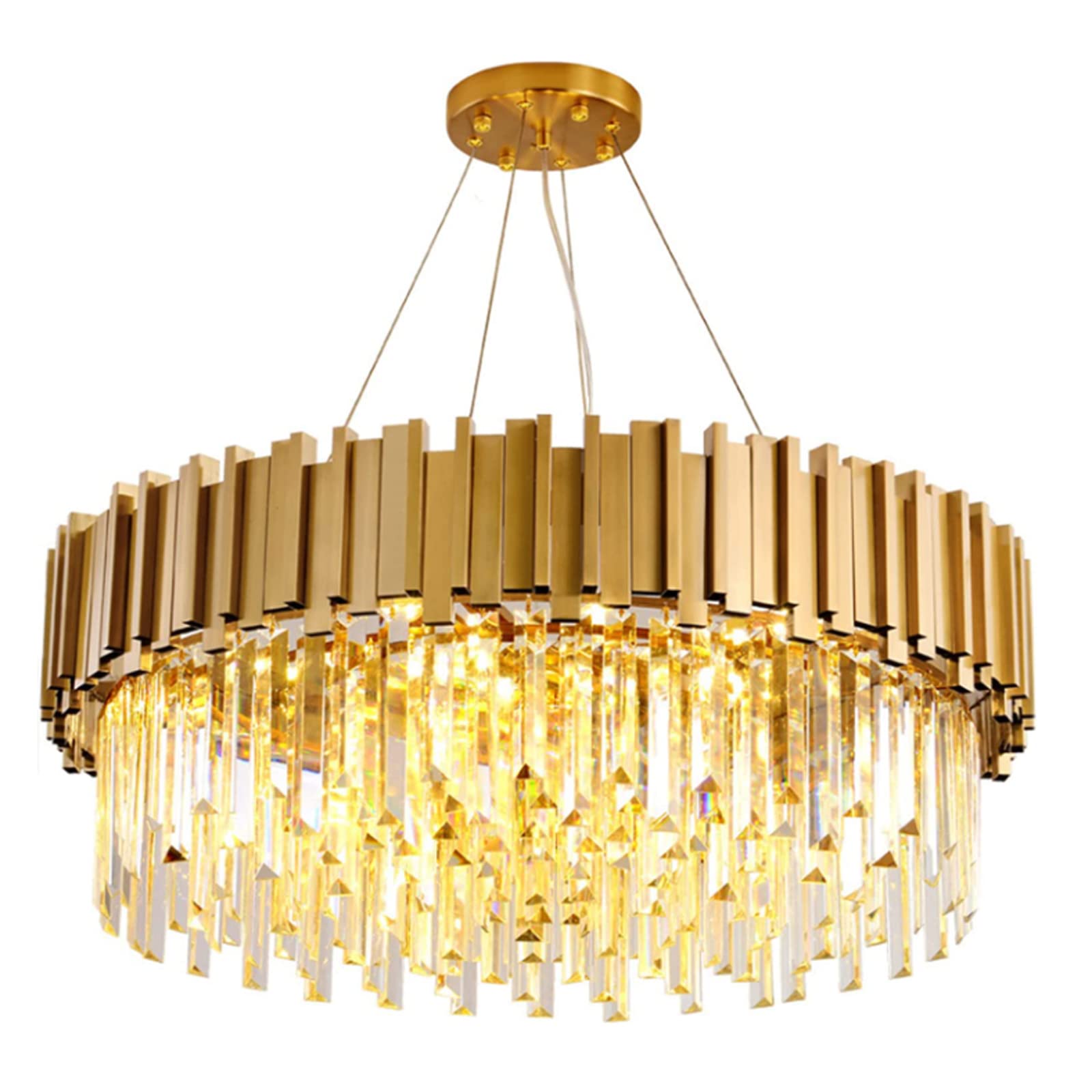 HYJAUSXB Luxury Crystal Round LED Chandelier Modern Stainless Steel Ceiling Lamp with Adjustable Tri color Light 80cm