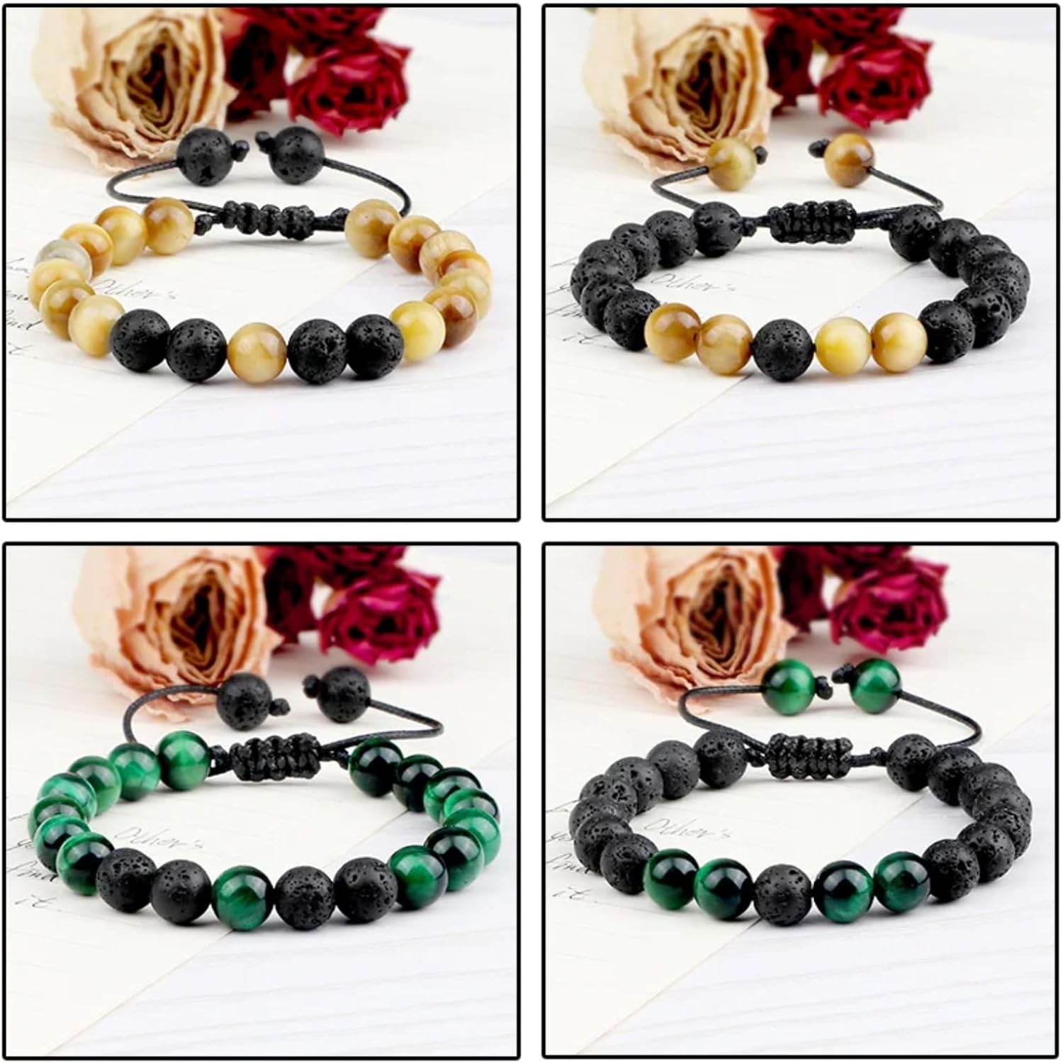 8mm 天然溶岩石 ブレスレット ユニ シンプル マルチカラー タイガーアイ ビーズ ハンドメイド 調節可能 チャーム ブレスレット