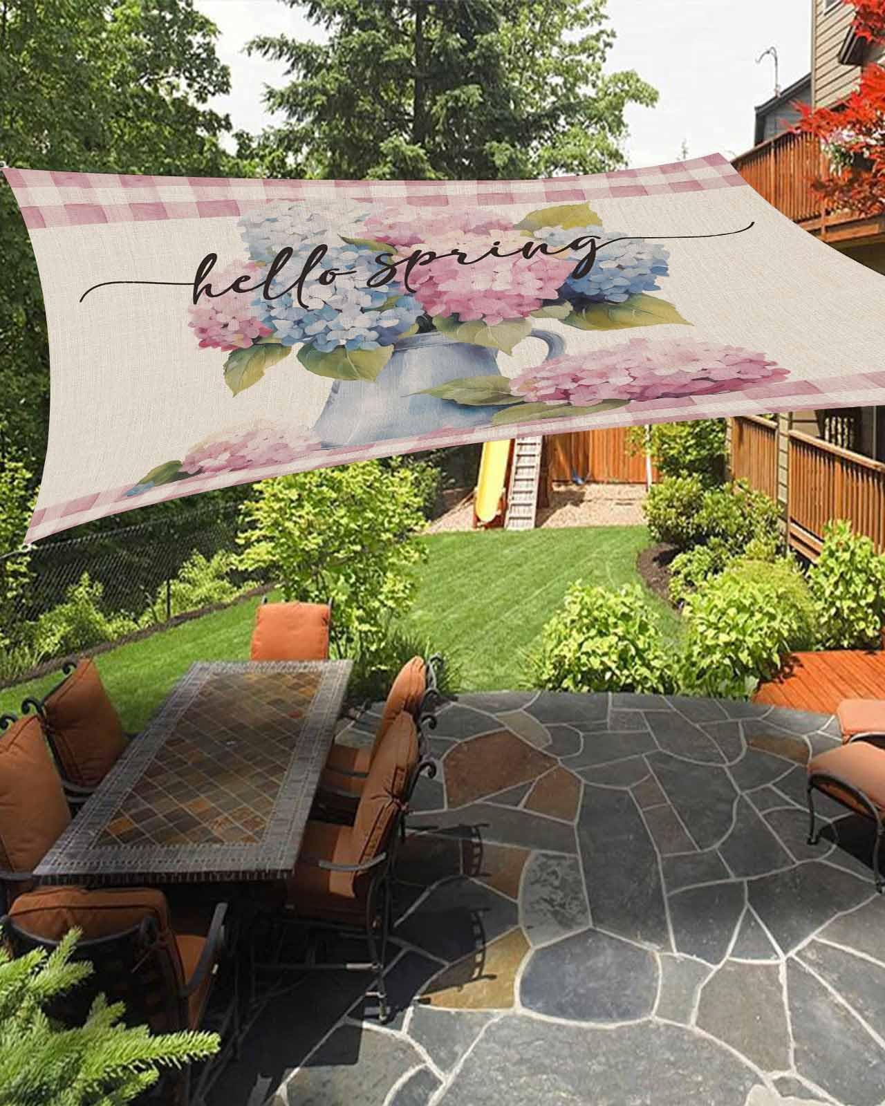 Vintage Flower Sun Sail Shades Rectangle Canopy,Sunlight Block Heavy Duty Curved Backyard Shade Cover,Waterproof Sun Shades for Patios Garden Pergola Outdoor,6.5'x10' Botanical Blue Pink Buffalo Plaid