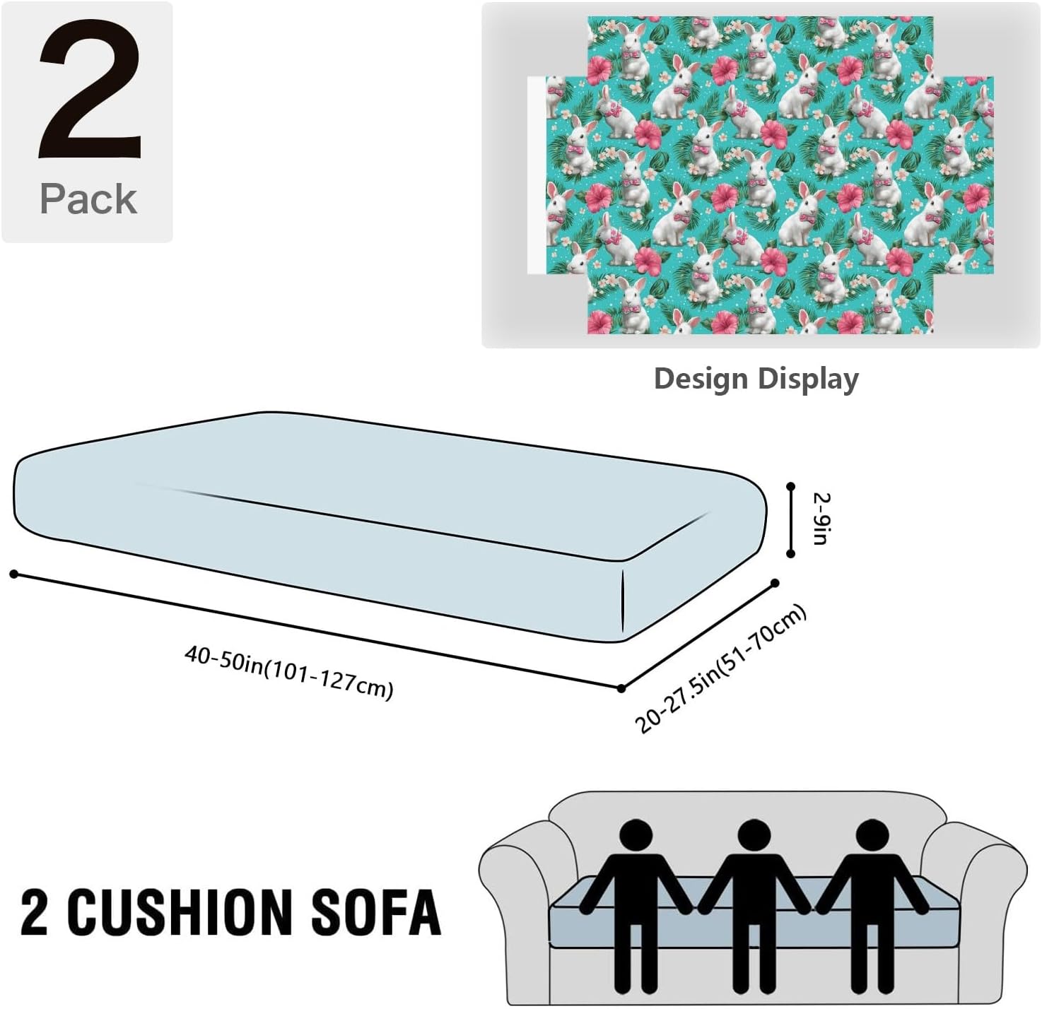 Tropical Bunny Blue Flower Loveseat Covers Couch Covers for 2 Cushion Couch, 2-Piece Stretch Sofa Slipcovers Anti-Slip Washable Furniture Protectors for Dogs Pets