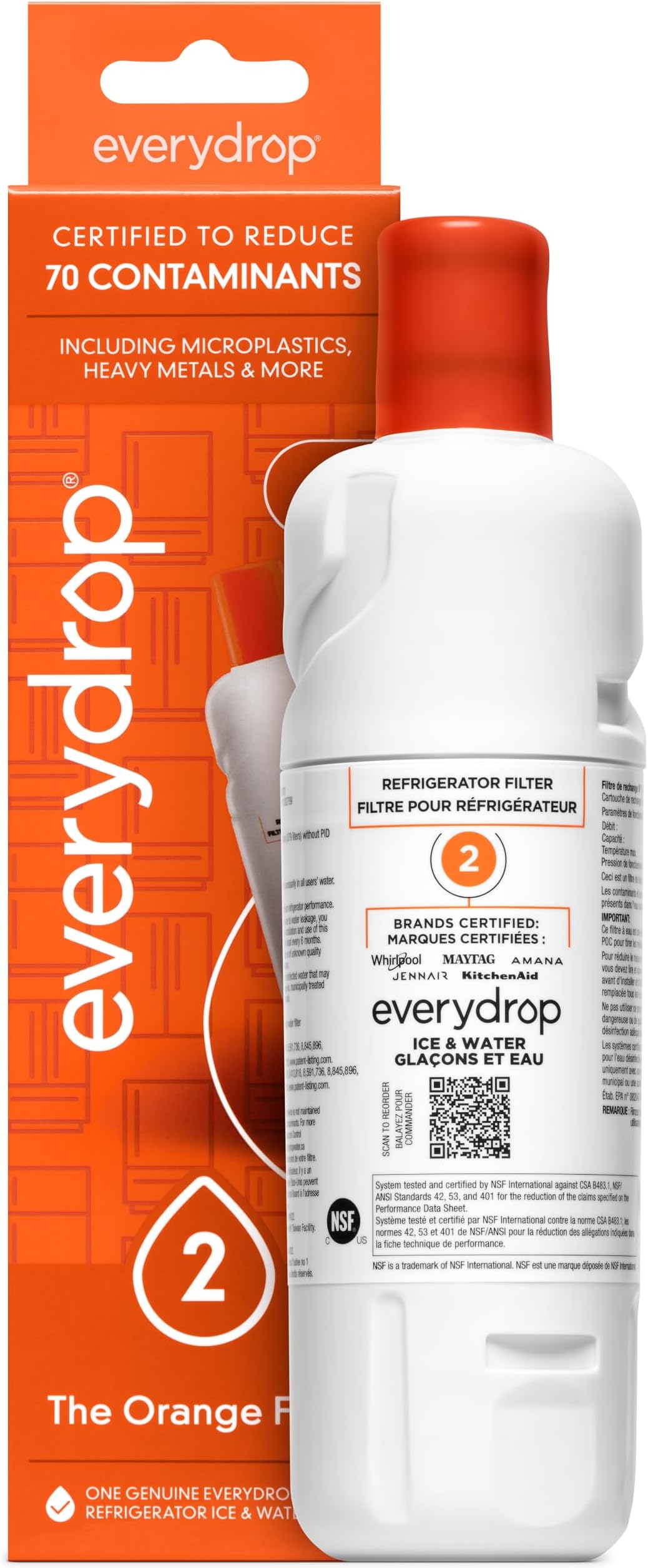 EveryDrop by Whirlpool Refrigerator Water Filter 2 (Pack of 1) (Packaging may vary)