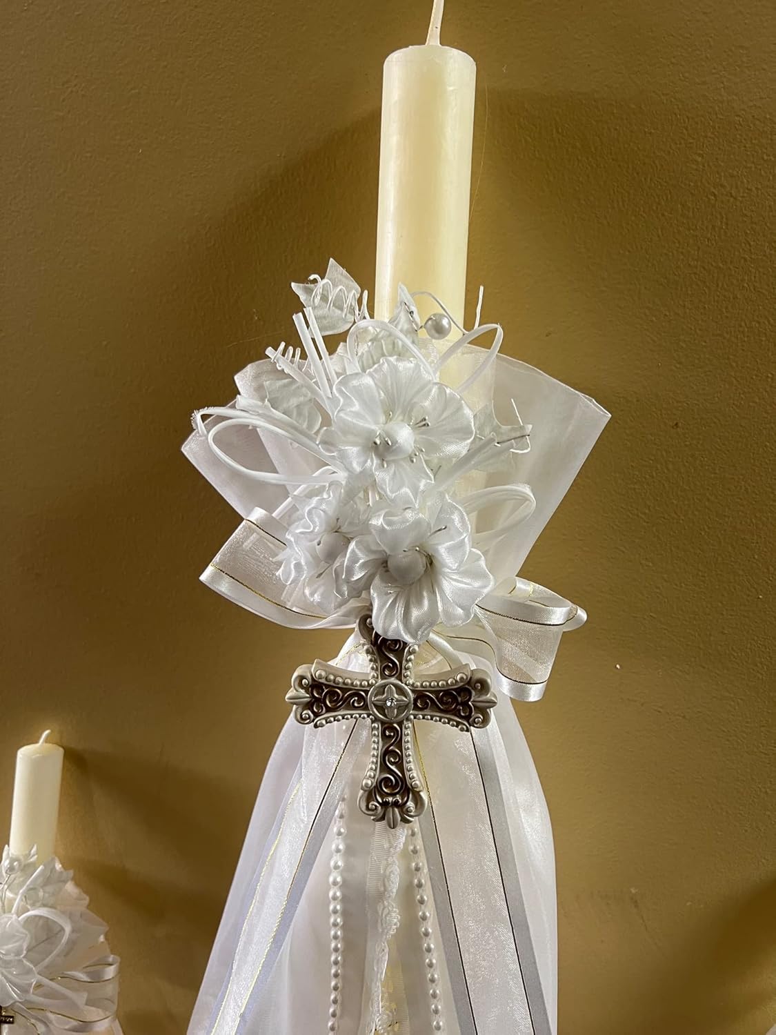 Baptism and Christening Greek Candles - Lambatha/Lambada Candle Set of 3 for Religious Occasions and Wedding