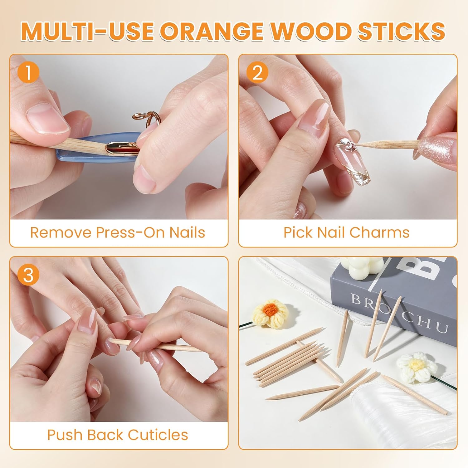 20Pcs Wudu Nail Rings with 120Pcs Adhesive Tabs & 10Pcs Orabge Wood Sticks | No Glue, Reusable, Detachable Nails, Plated Metal Material, Easy ON/OFF, Suitable for Muslims & Women, Press on Nail, Gold