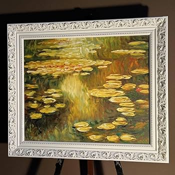 ★秀作★手描き油絵 朱に染まる睡蓮 額付 肉筆絵画 インテリア 油彩画 ☆秀作☆手描き油絵 朱に染まる睡蓮 額付 肉筆絵画 インテリア