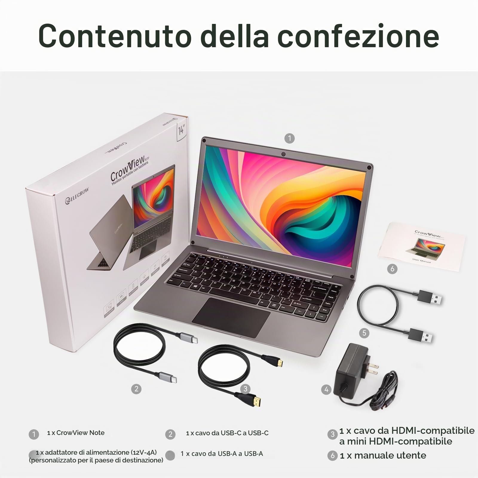 ELECROW Monitor Portatile 14 Pollici con Tastiera, Lapdock 1080P FHD IPS Display con Batteria 5000mAh, Schermo Esterno USB-C per Raspberry Pi, Cellulare, Mini PC, Mac, Switch