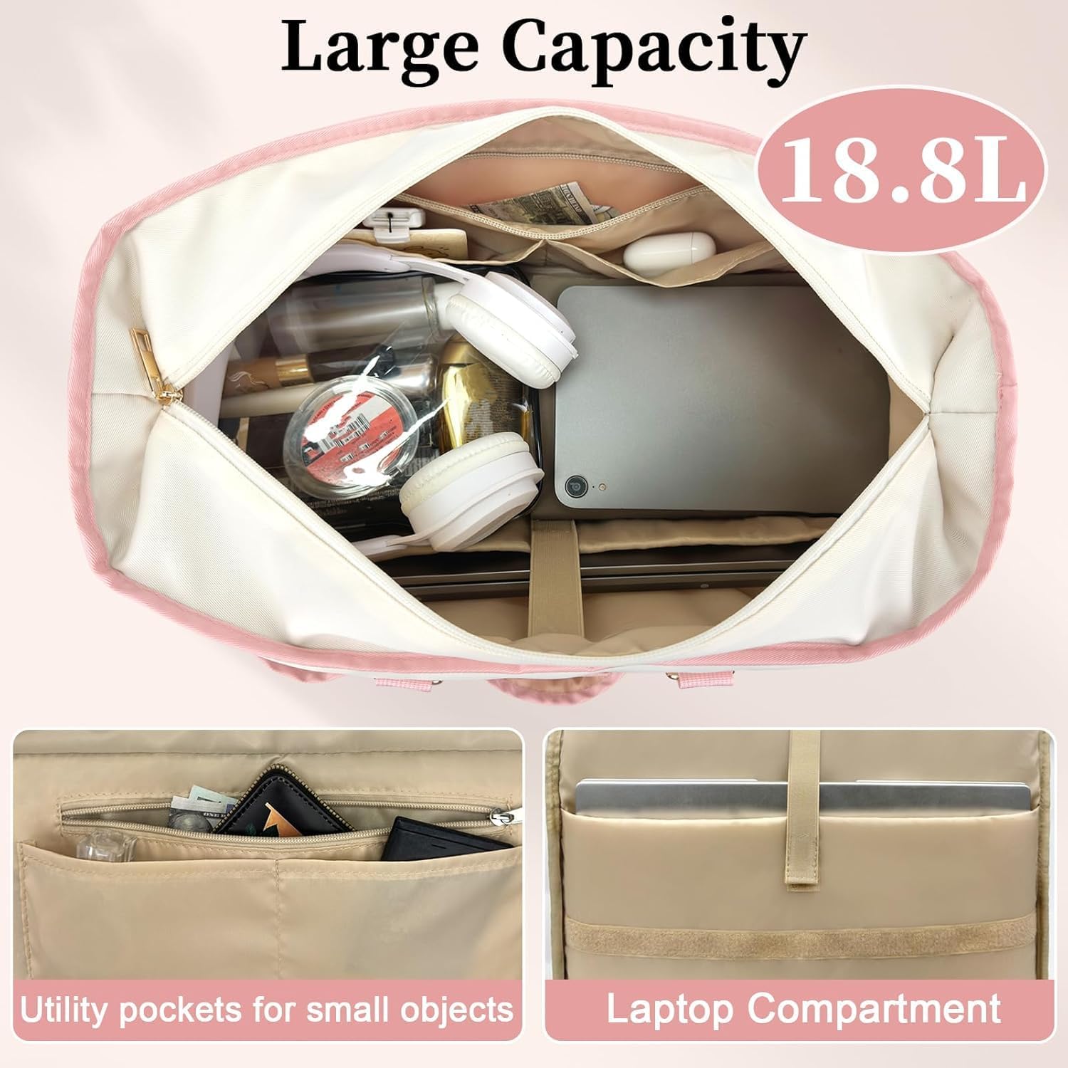 Lunch Tote Bag for Women,15.6 Inch Laptop Bag with Insulated Lunch Compartment,Multi-Pocket Work Bag with Cup Holder for Nurse,Teacher,Office,and Travel - Image 3