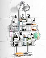 Vista 1 de Shower Caddy Hanging - Never Rust Shower Hanging Organizer - Aluminum Over the ShowerHead Caddy with 6 Hooks for Razor/Sponge (Silver)