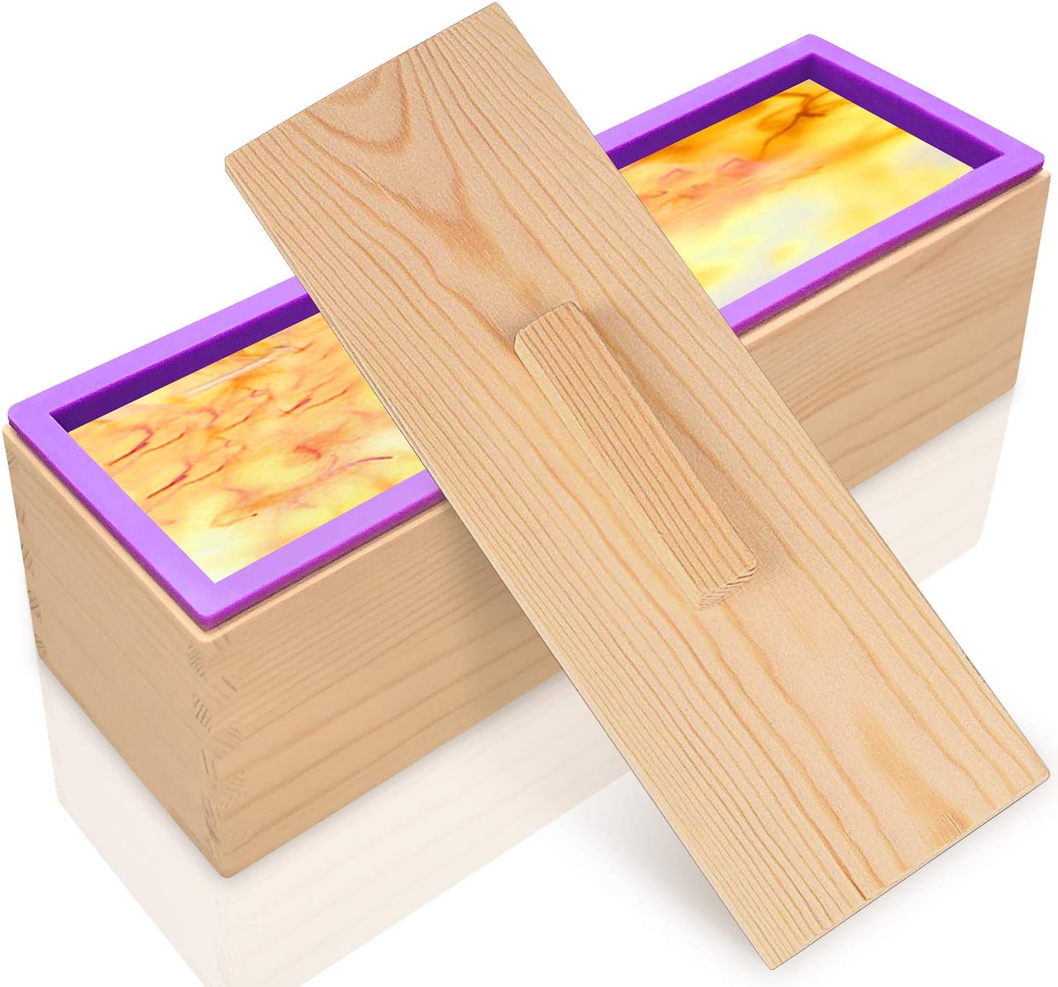 Silicone Soap Mold - 2Pcs Flexible Rectangular Loaf Mold Comes with Wood Box Perfect for CP and MP Soaps Making Supplies
