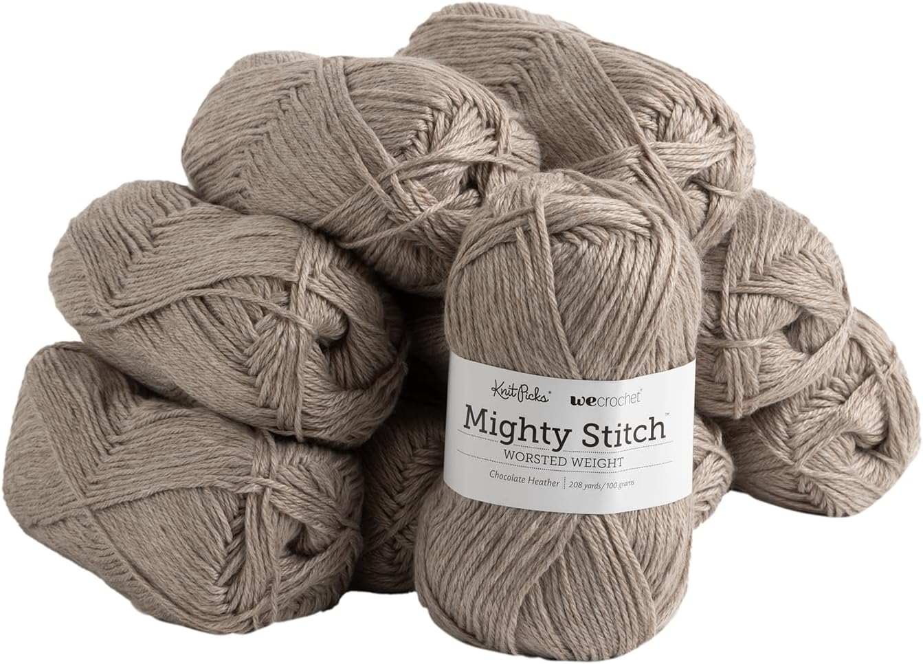Knit Picks Mighty Stitch Acrylic and Superwash Wool Blend Worsted Weight Brown Yarn Pack - 10 skeins of 100g Each - 2080 Yards Total (Chocolate Heather)