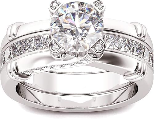 Miniatura 3 de Juego de anillos de diamante para mujer juego de anillos de combinación creativa 2 en 1 con circonita y anillo de moda versátil para boda compromiso