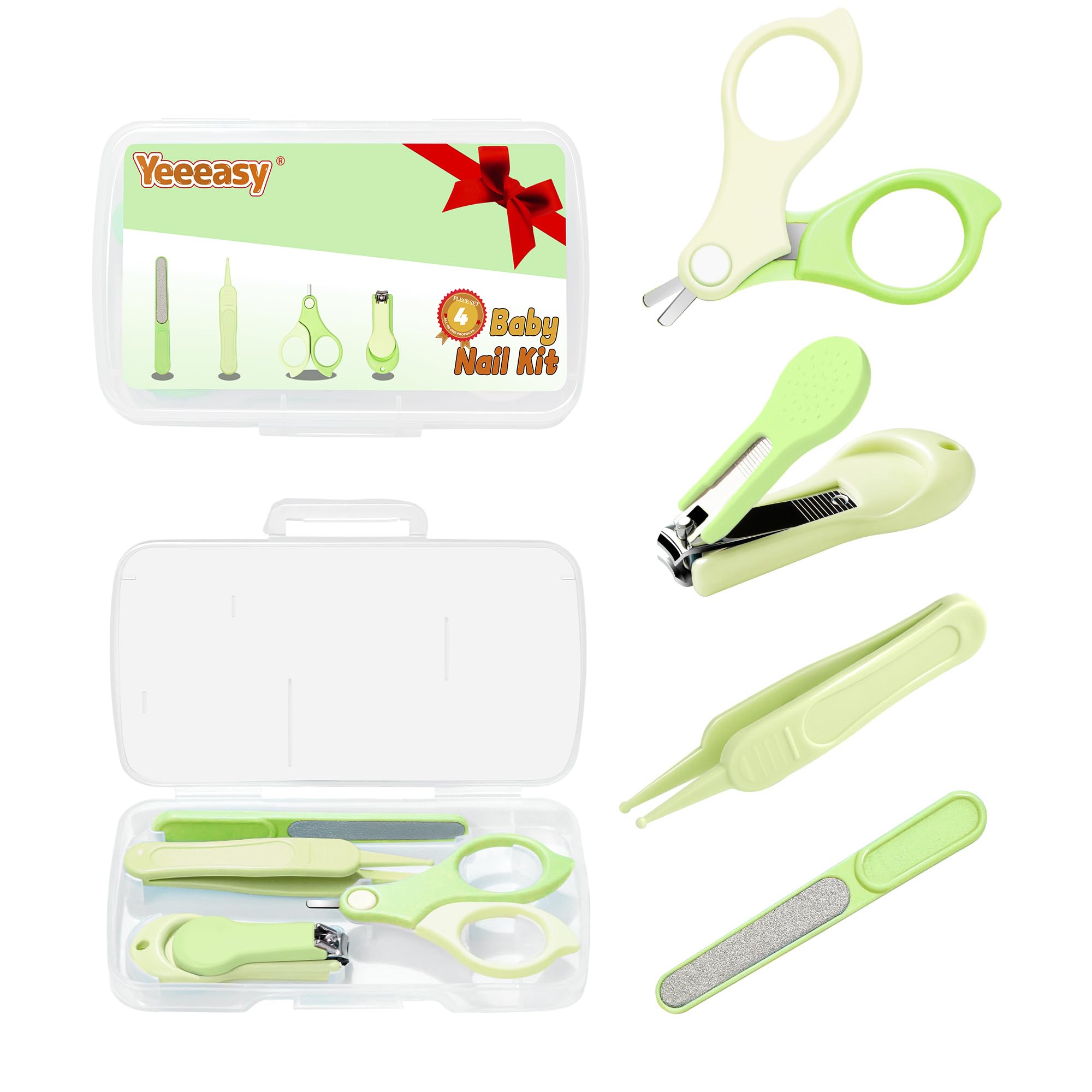 Kit de cortaúñas para bebé Yeeeasy, set de cuidado para bebés con cortaúñas, tijeras, lima de uñas, pinzas y cortador de uñas para bebés, recién nacidos, bebés, niños pequeños, color verde