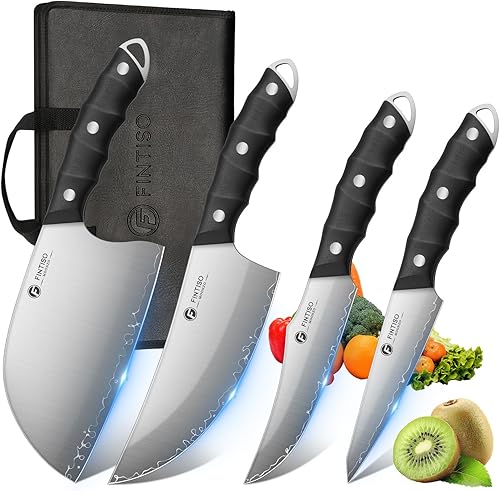 Miniatura 10 de FINTISO Cuchillo de chef serbio, cuchillo forjado a mano de 6.5 pulgadas con acero inoxidable de alto carbono de 5 capas, mango G10 a prueba de aire