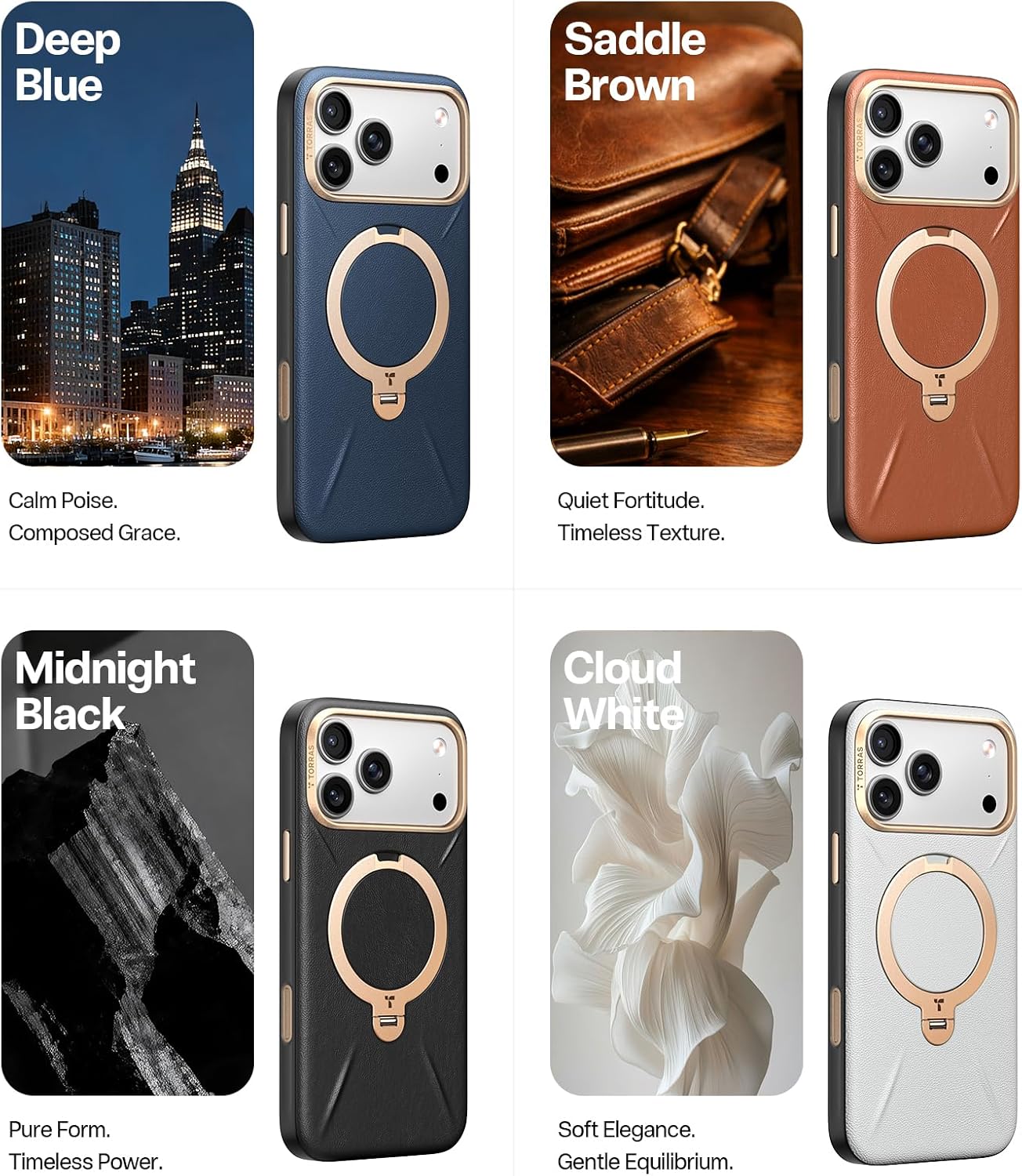 TORRAS Organic Leather for iPhone 17 Pro Case with Stand, Fit for Magsafe, 360 Spin Kickstand with Camera Control, Premium Leather Durable Stylish Q3 VegSkin for iPhone 17 Pro Phone Case, Deep Blue - Image 9