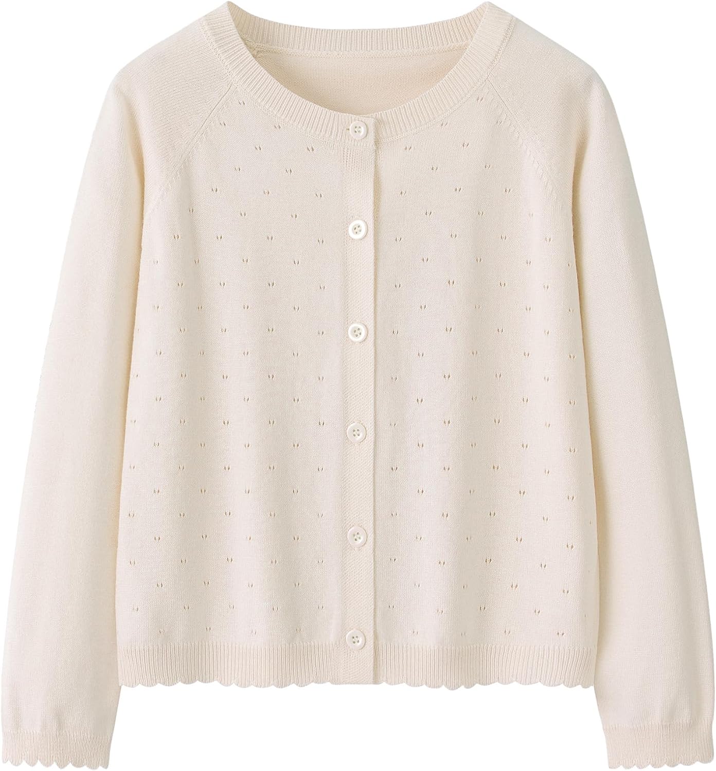 Yekaty Girls Cardigan Long Sleeve Button Eyelet Uniforms Sweater Tops with Scalloped Hem