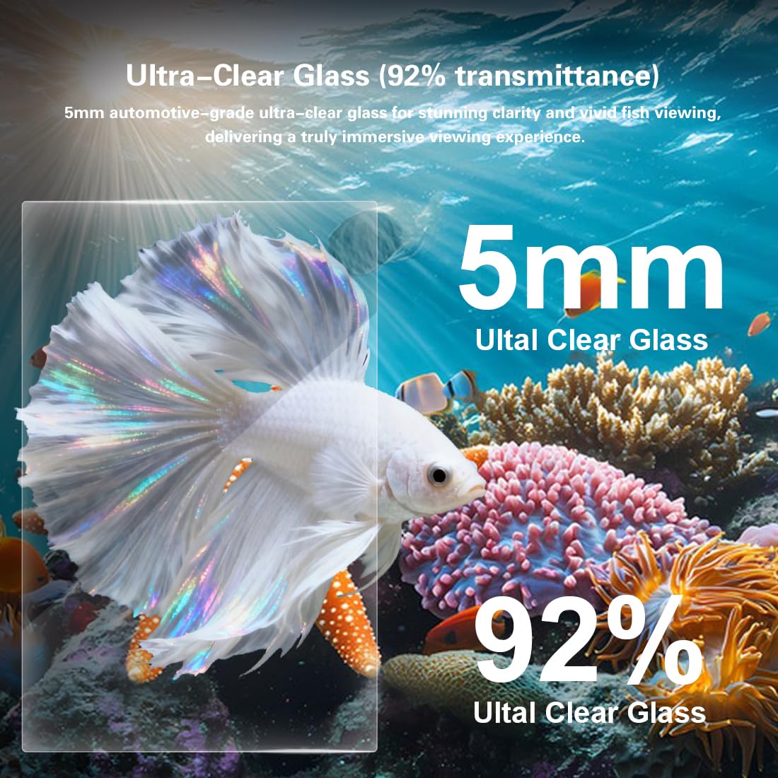 Kit per acquario da 7,5 litri, ultra trasparente, piccolo acquario, nano acquario, acquario Betta, piccolo acquario per pesci, kit per principianti per acquario, con luce, filtro (nero, 30 x 17,8 x