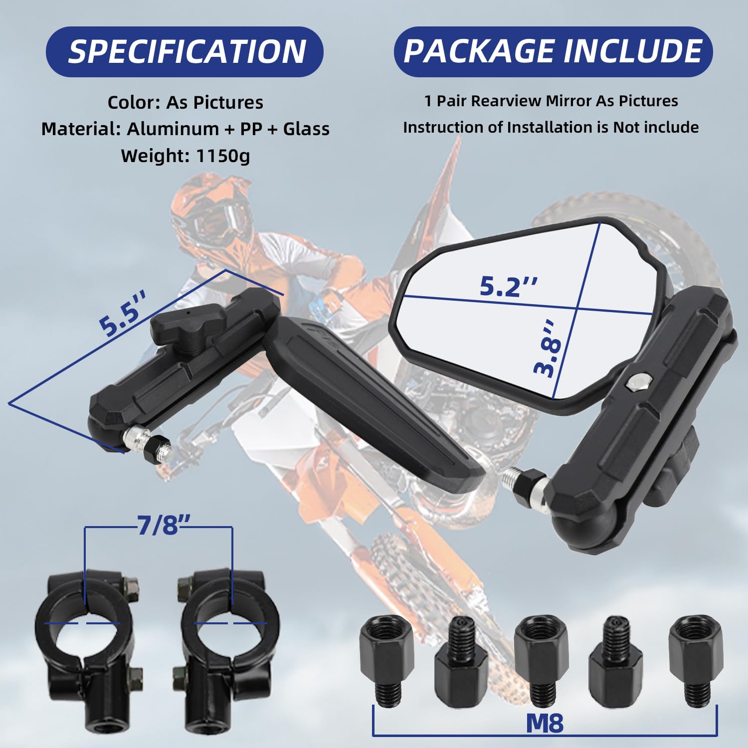 1 coppia di specchietti retrovisori per moto, accessori per moto, pieghevoli, specchi retrovisori universali, lega di alluminio, per la maggior parte delle moto, dirtbike, scooter, quad, ATV