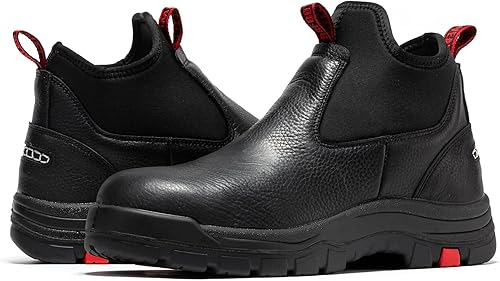 Miniatura 8 de ROCKROOSTER Bakken Botas Chelsea negras de 6 pulgadas para hombre, botas de trabajo impermeables antideslizantes con clasificación EH AK303-punta