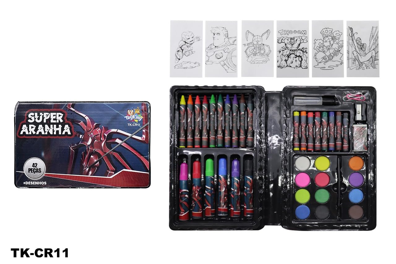 Maleta de Pintura Canetinhas Giz Desenhos Super Aranha 42 Peças