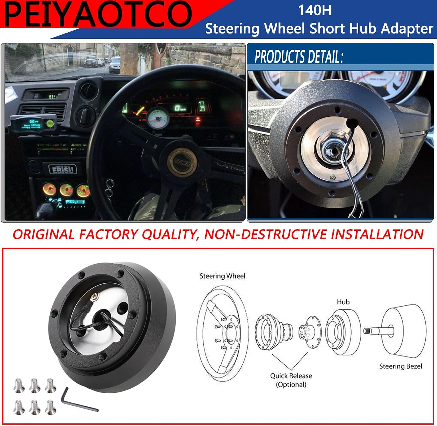 140H Aluminum 6-Hole Steering Wheel Short Hub Adapter Fit For Nissan S13 S14 SR20 KA24 200X Altima Maxima Sentra