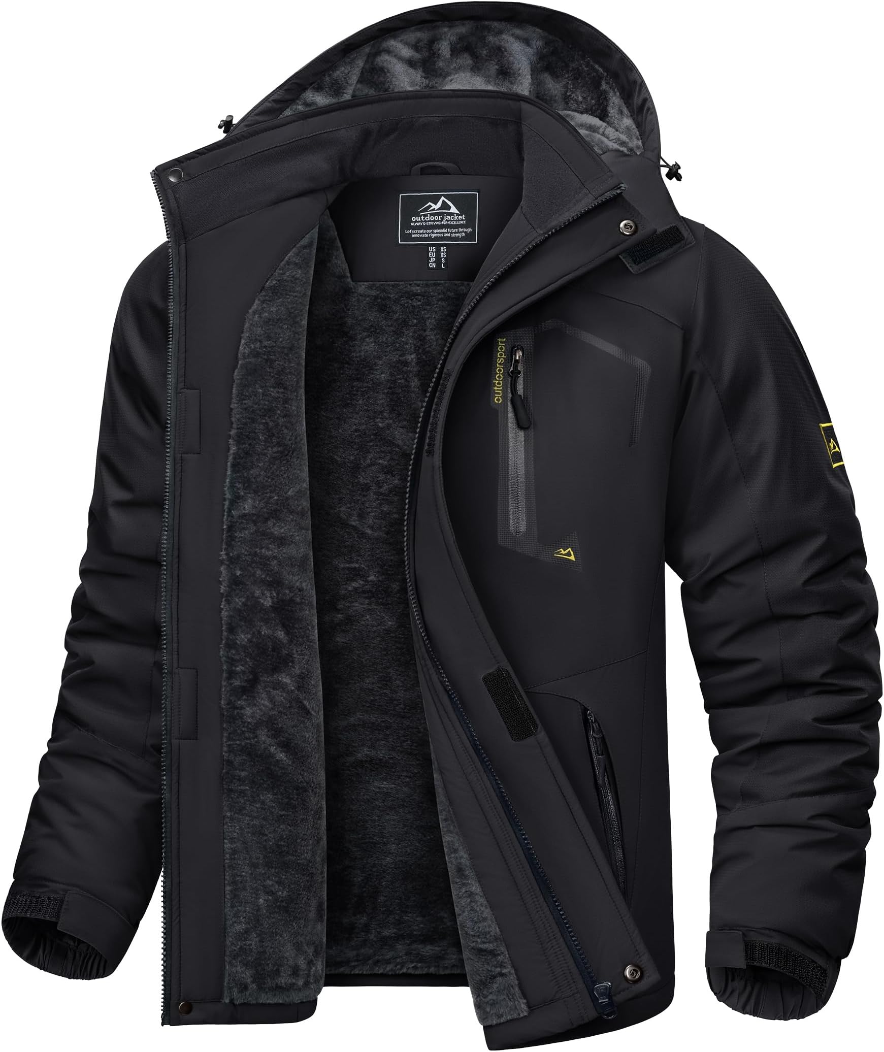 Men's Waterproof Fleece Jackets Winter Warm Ski Raincoats Outdoor Thermal Coats with Detachable Hood